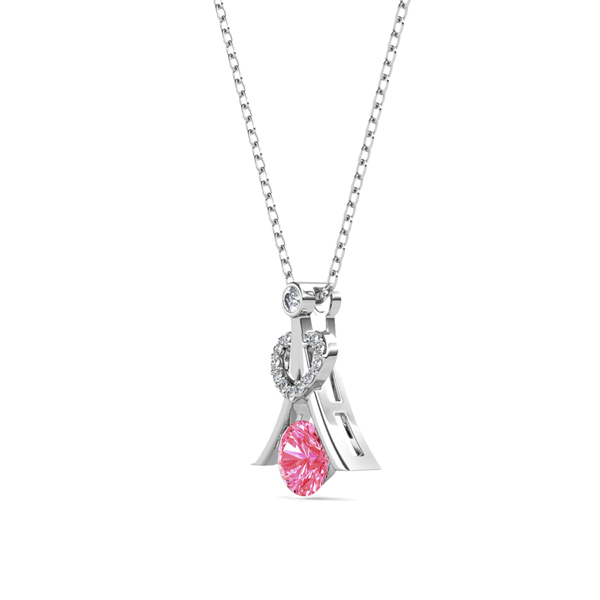 Serenity October Birthstone Pink Tourmaline Necklace 18k White Gold Plated Silver Necklace with Round Cut Swarovski Crystals