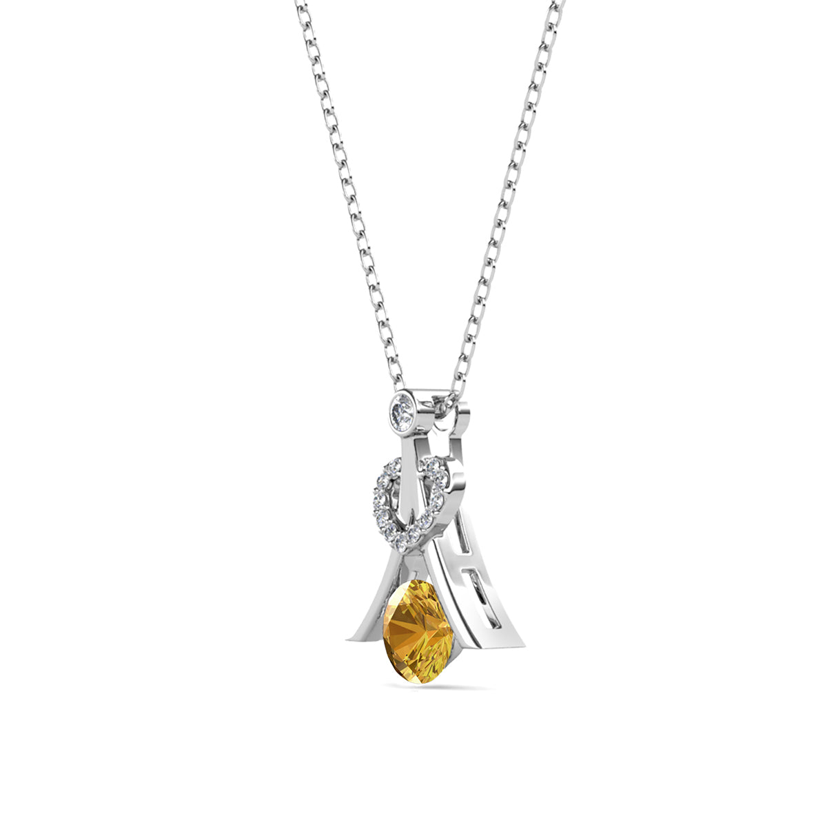 Serenity November Birthstone Citrine Necklace 18k White Gold Plated Silver Necklace with Round Cut Swarovski Crystals