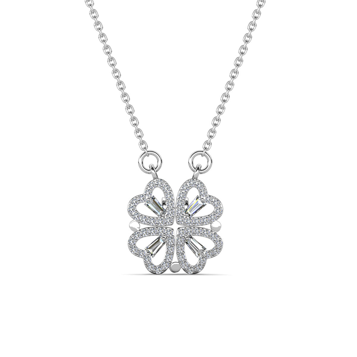 Posie 18k White Gold Plated 2-in-1 Heart/Clover Pendant Necklace with Swarovski Crystals