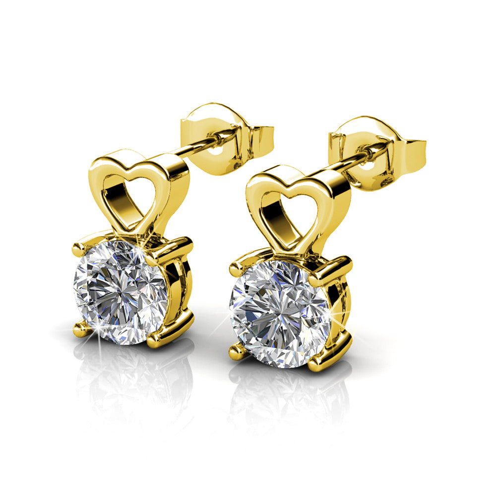 Marian 18k White Gold Heart Earrings with Round Cut Swarovski Crystal