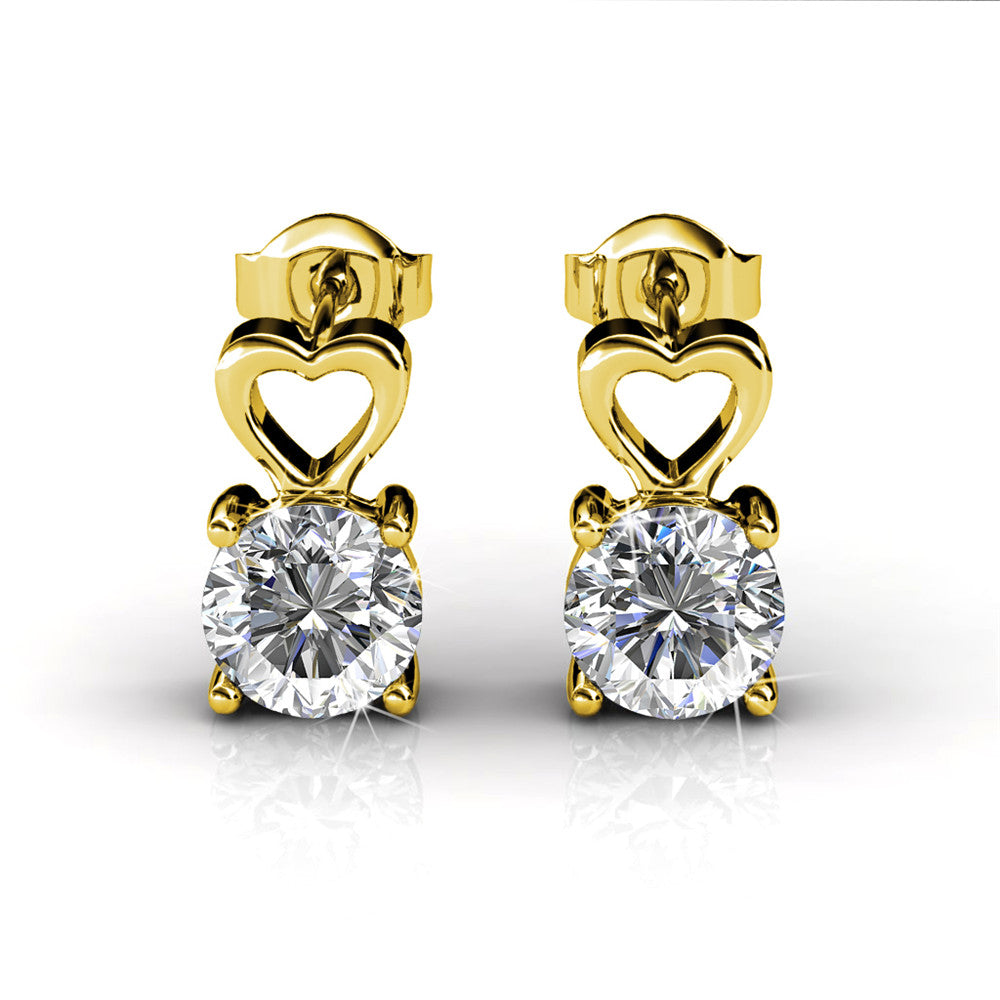 Marian 18k White Gold Heart Earrings with Round Cut Swarovski Crystal