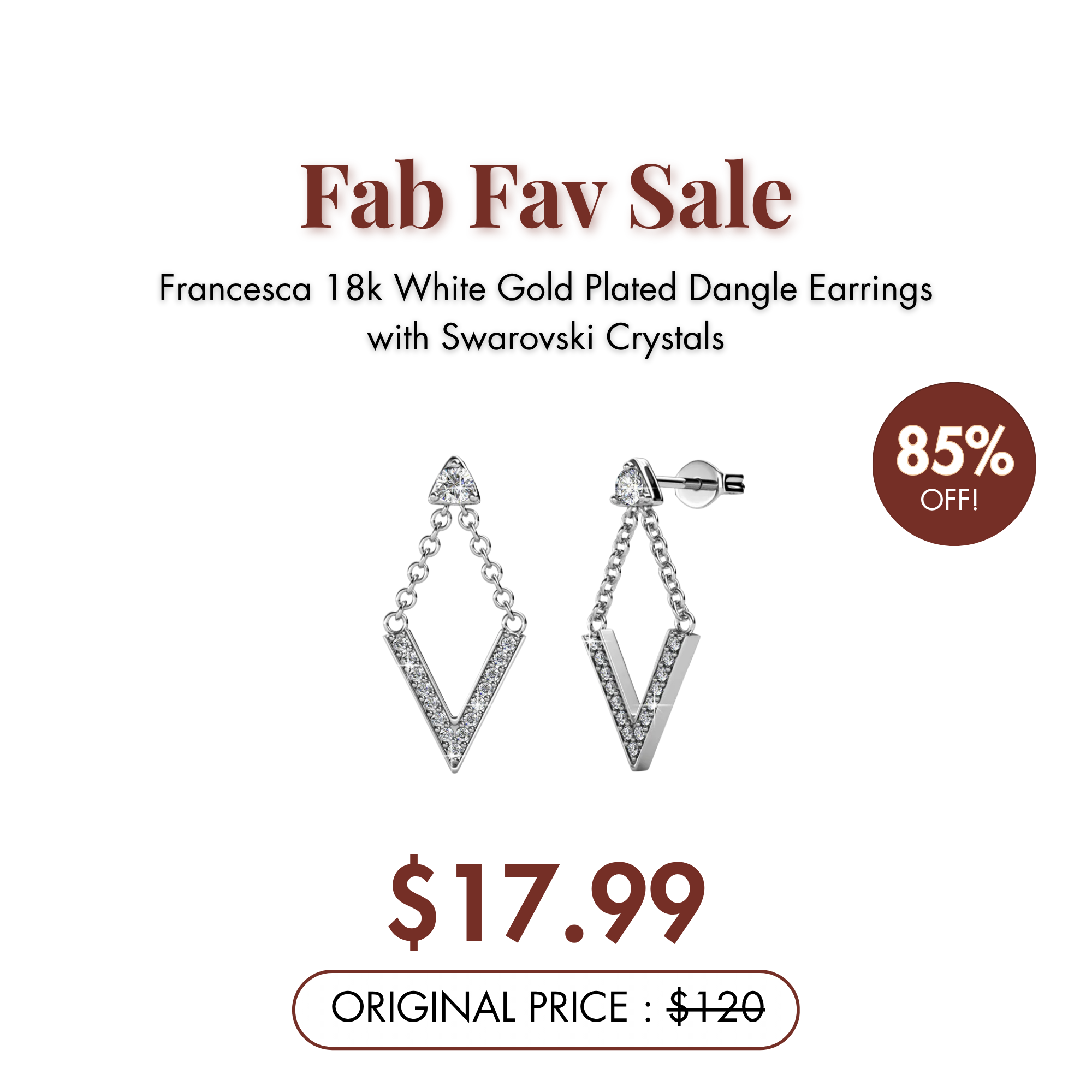 Francesca 18k White Gold Plated Dangle Earrings with Swarovski Crystals — Fab Fav Sale