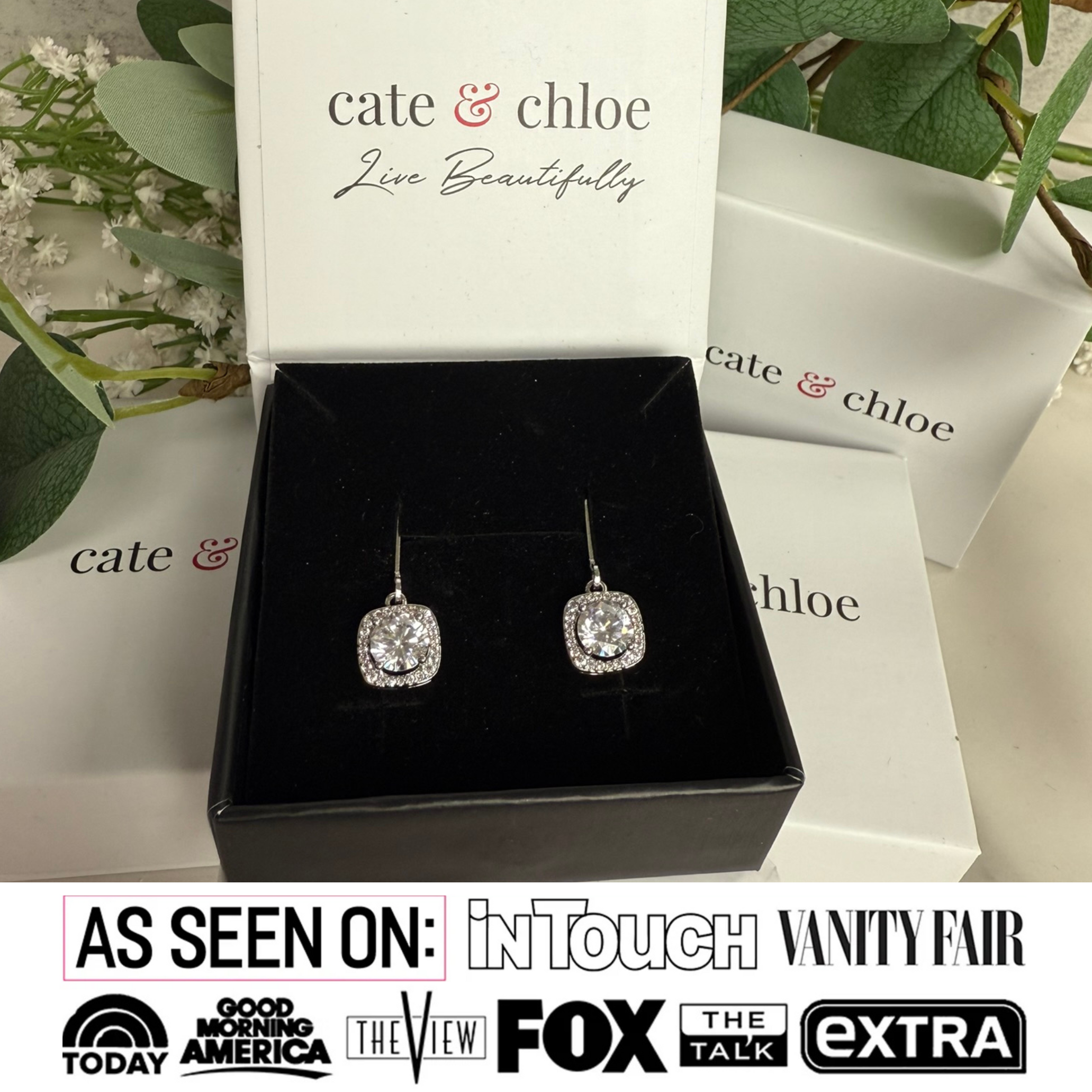 Freya 18k White Gold Plated Halo Drop Earrings with Simulated Diamond Crystals  — Fab Fav Sale