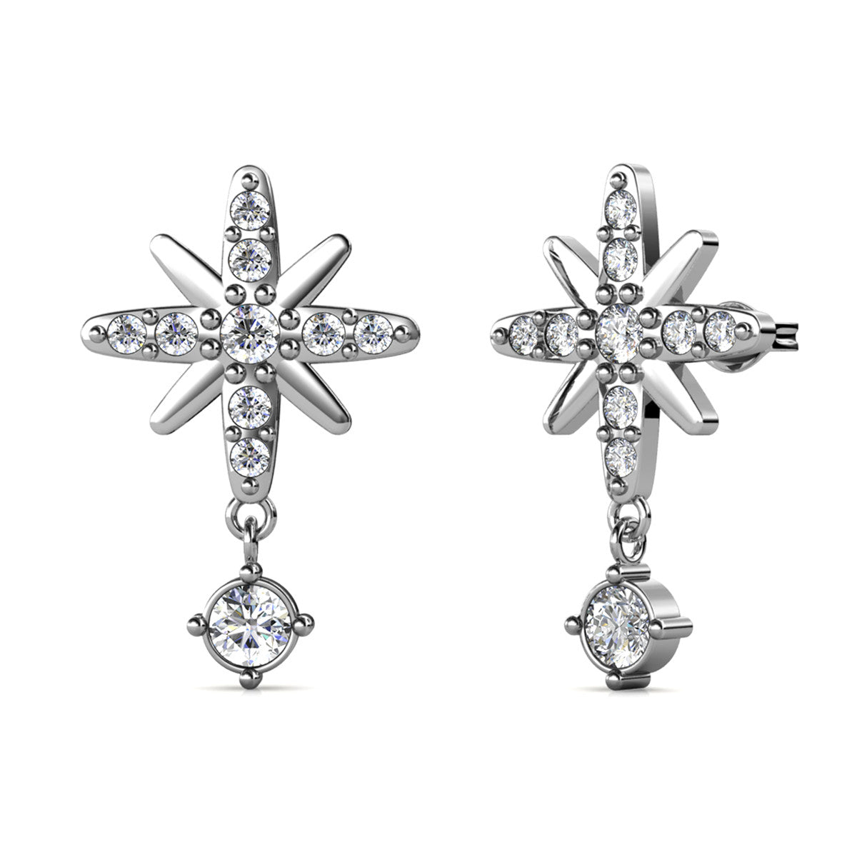 Harlow 18k White Gold Plated Silver Stud Drop Earrings with Swarovski Crystals