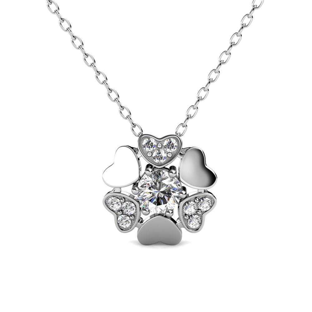 Khloe 18k White Gold Heart Pendant Necklace with Round Cut Swarovski Crystals