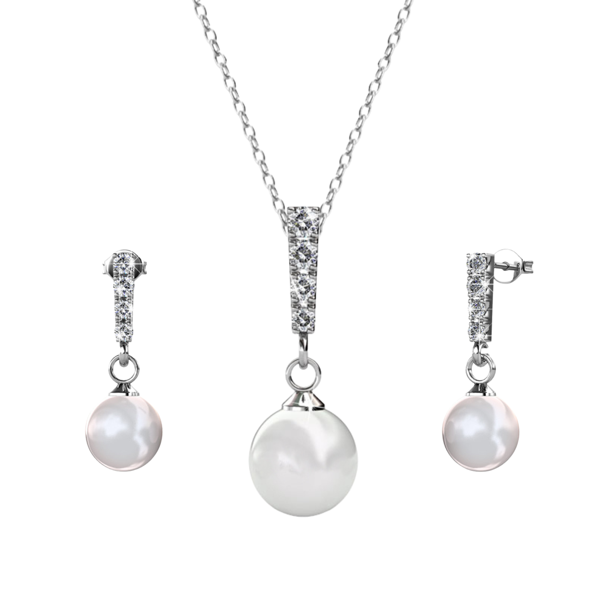 Gabrielle 18k White Gold Plated Pearl Drop Earrings and Necklace Jewelry Set with Swarovski Crystals