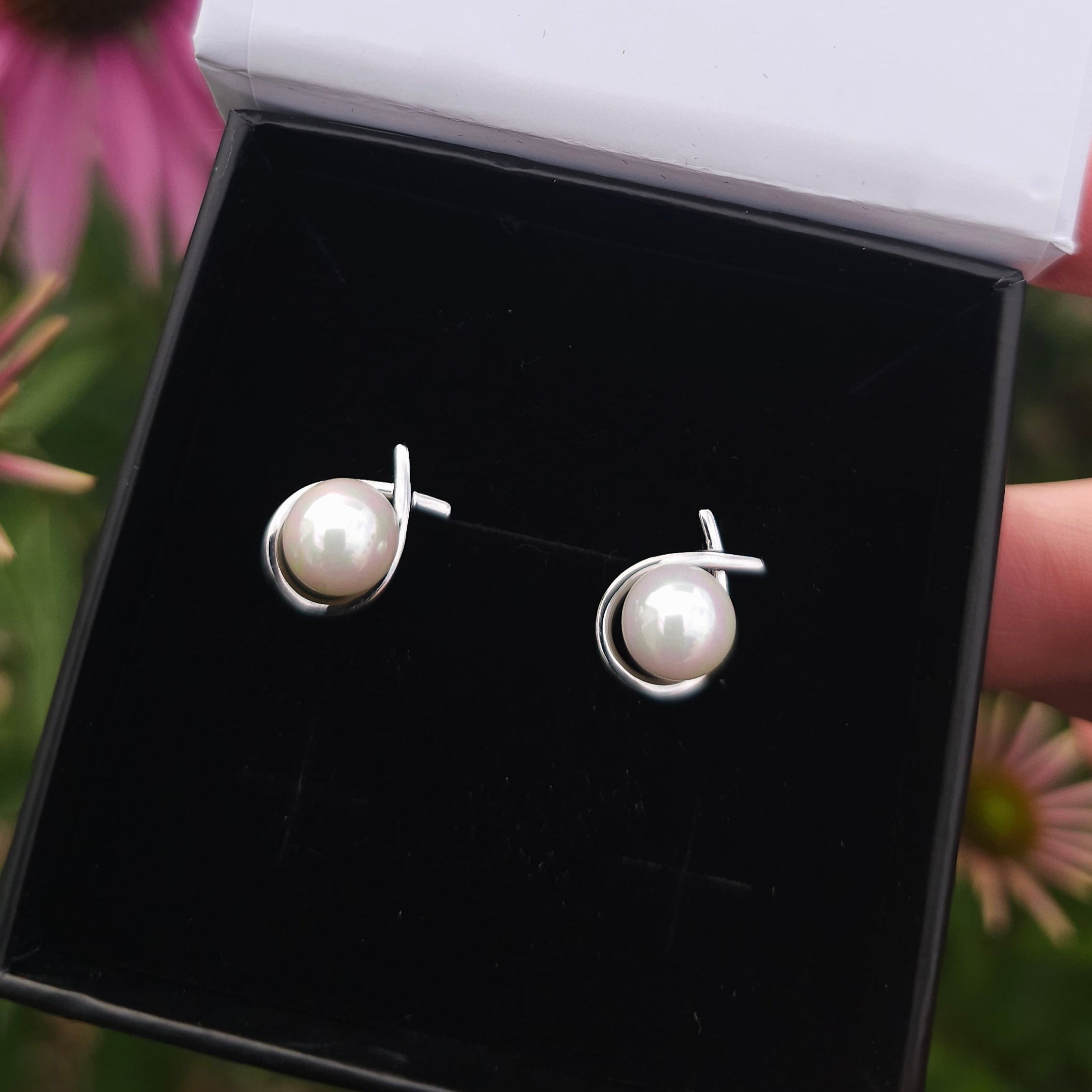 Greta 18k White Gold Plated Tear drop Pearl Stud Earrings