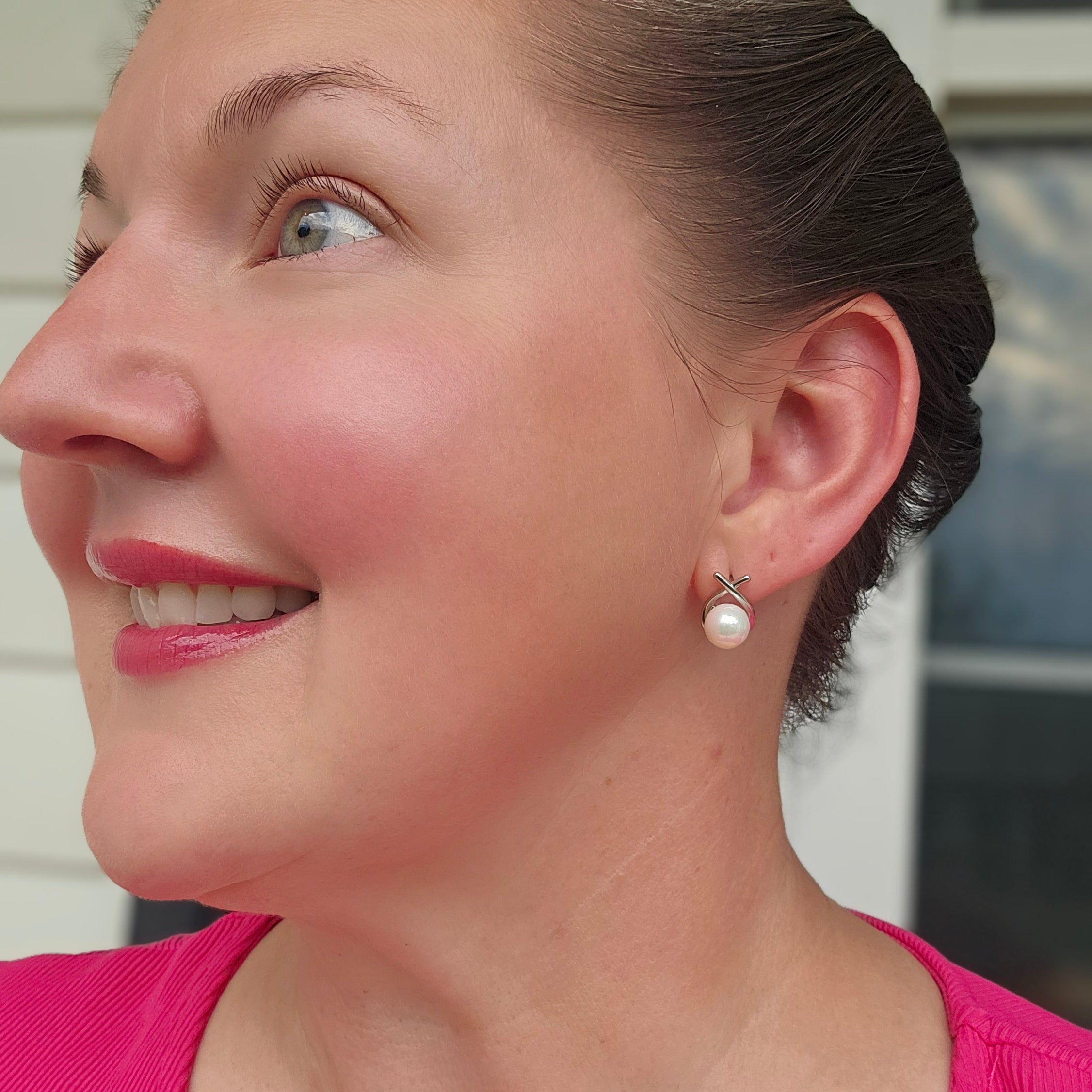 Greta 18k White Gold Plated Tear drop Pearl Stud Earrings