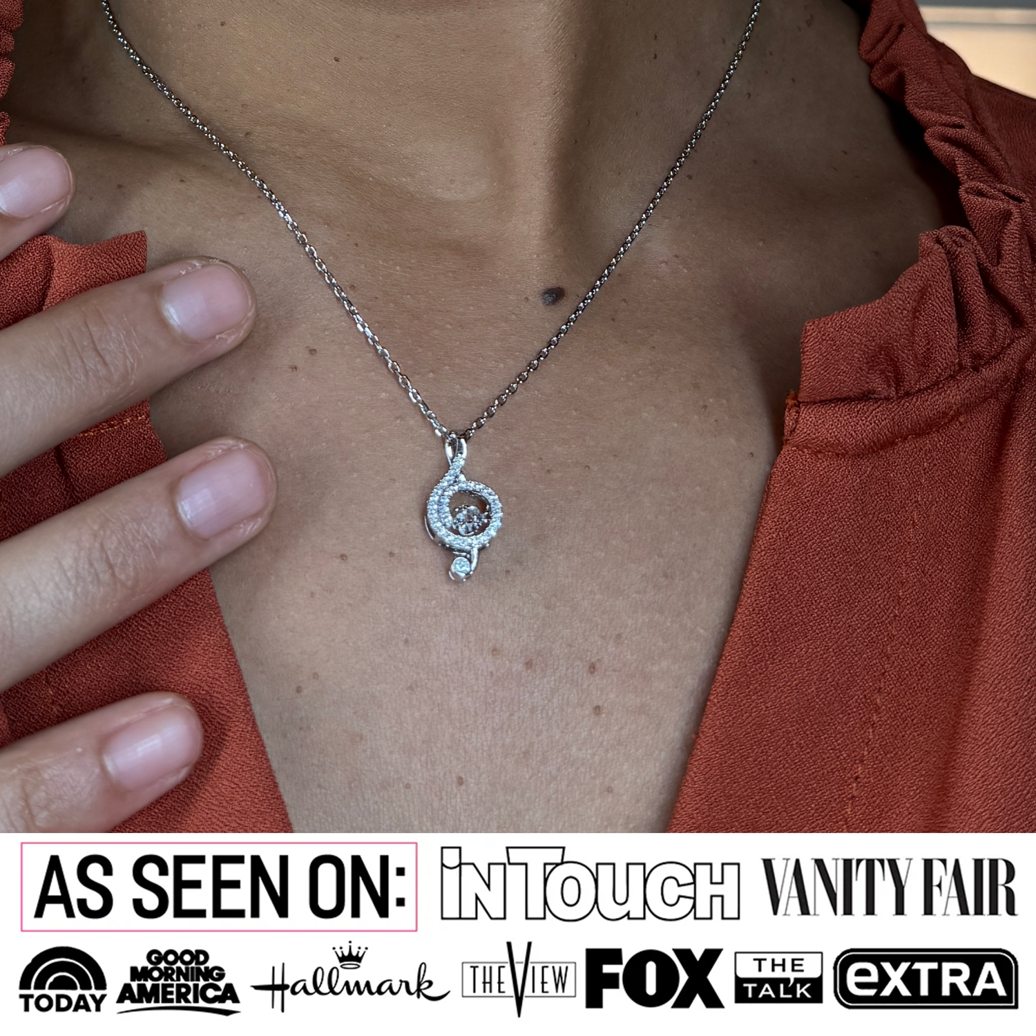 Jolene 18k White Gold Plated G-Clef Dancing Pendant Necklace with Swarovski Crystals