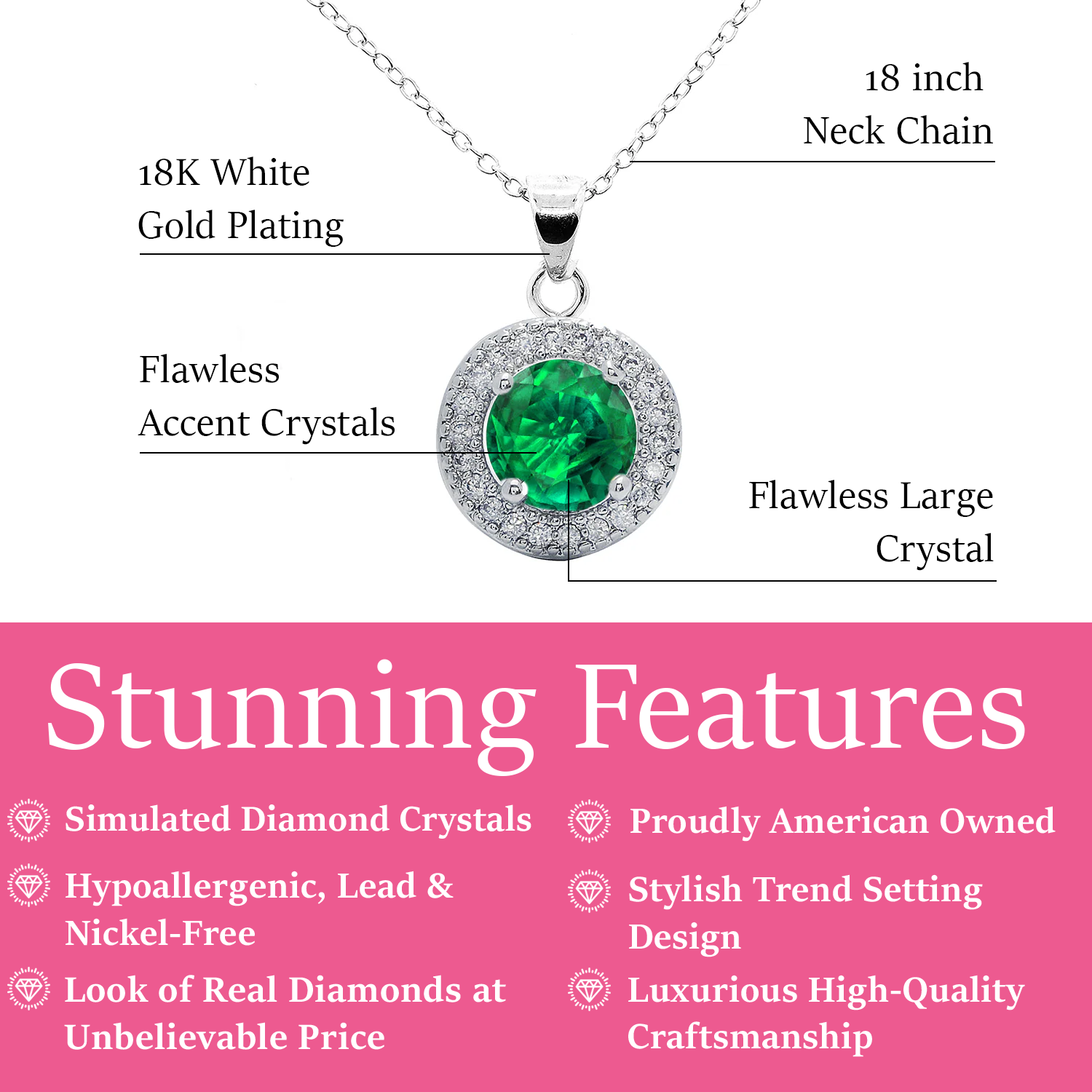 Gwendolyn 18k White Gold Plated Halo Necklace with Round Cut Simulated Diamond Crystals — Final Sale