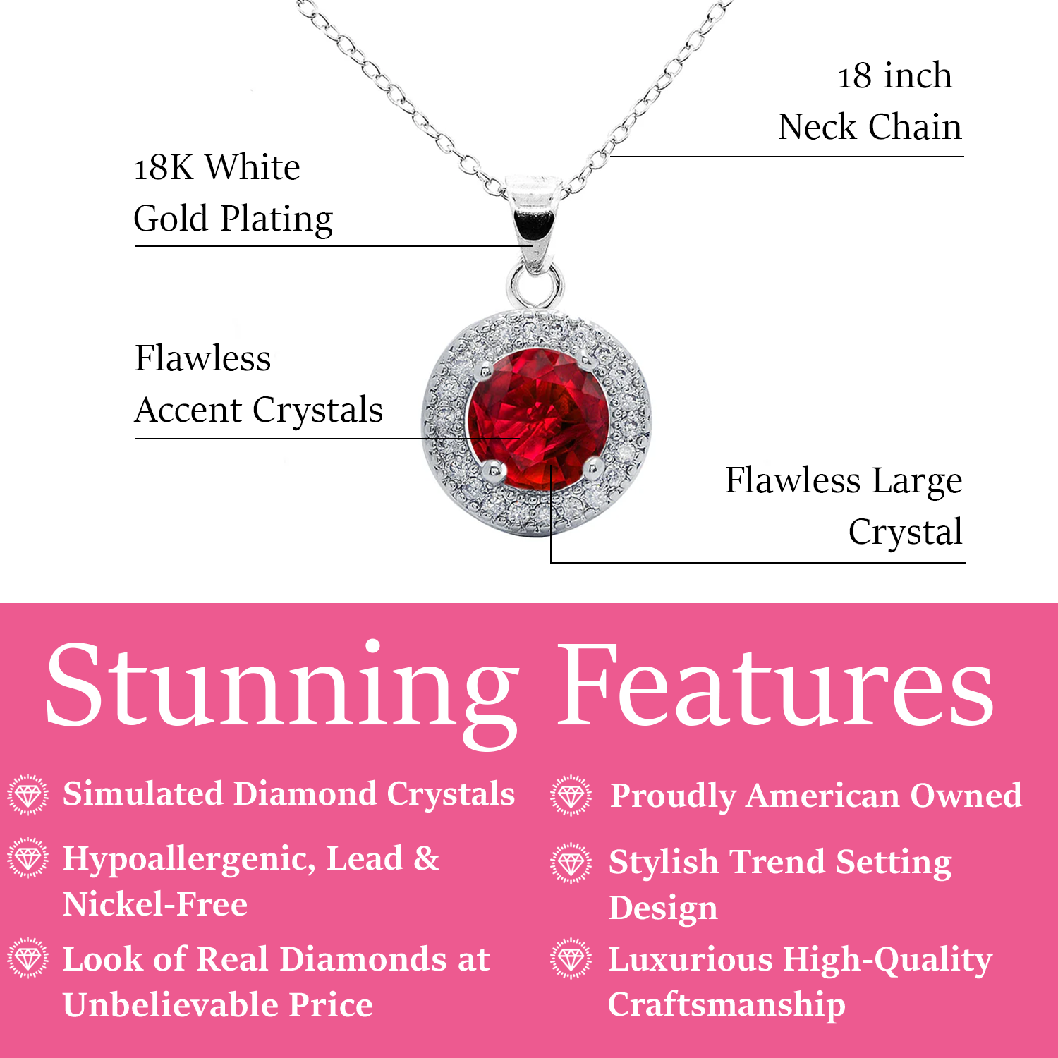 Gwendolyn 18k White Gold Plated Halo Necklace with Round Cut Simulated Diamond Crystals — Final Sale