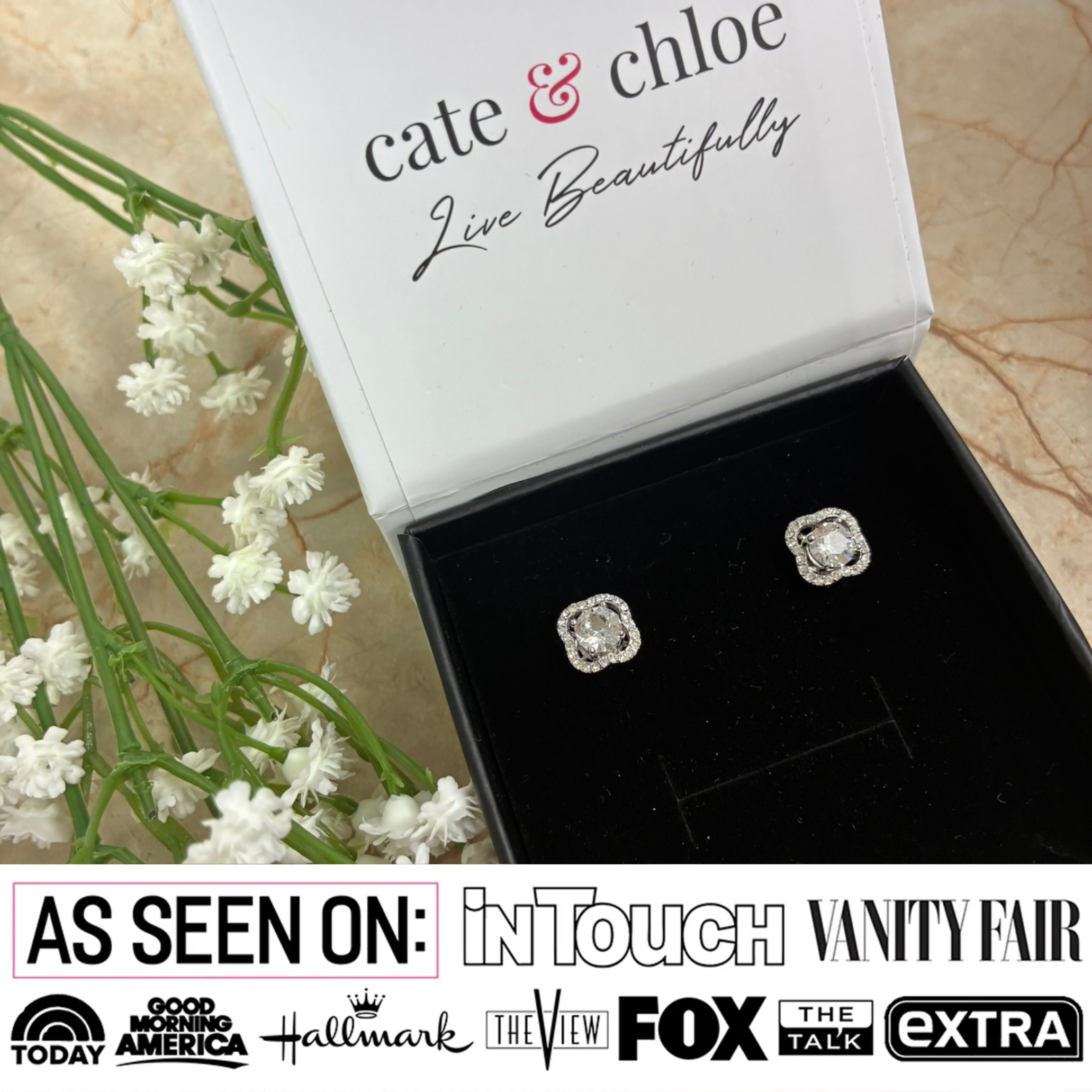 Haddie 18k White Gold Plated 2-in-1 Halo Stud Earrings with Swarovski Crystals
