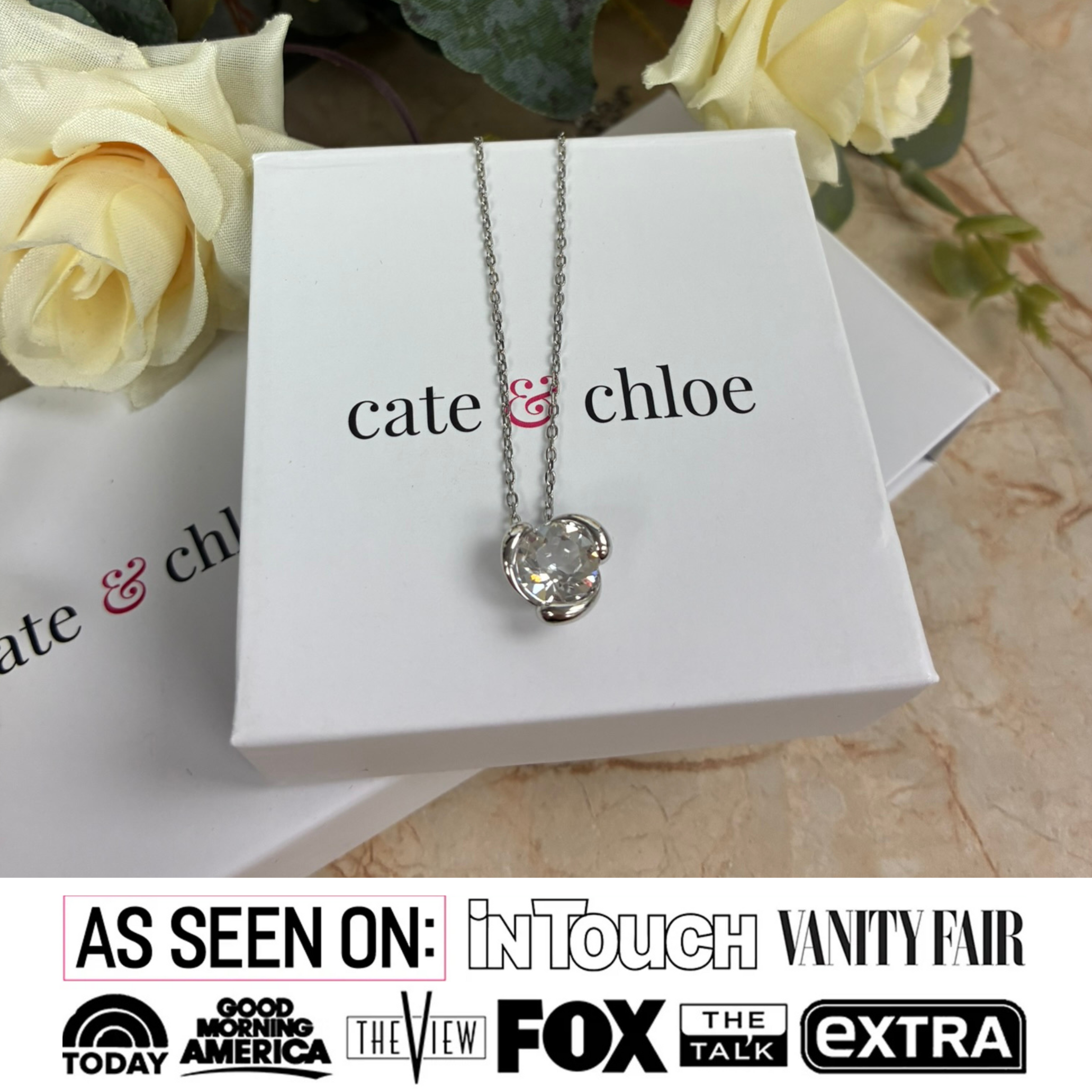 Harmony 18k White Gold Plated Necklace with Round Cut Solitaire Swarovski Crystal