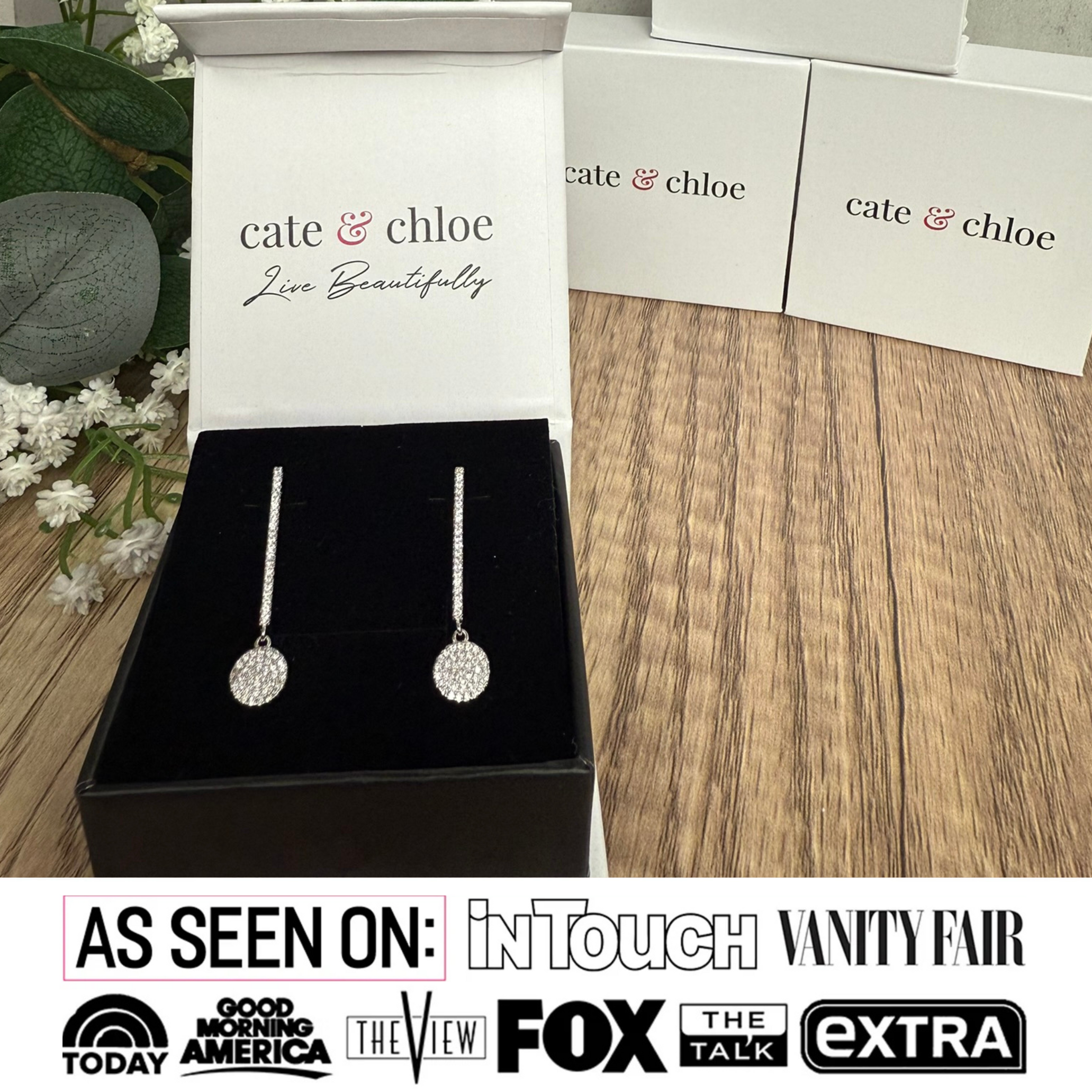 Hazel 18k White Gold Plated Silver Drop Dangle Earrings with Simulated Diamond Crystals