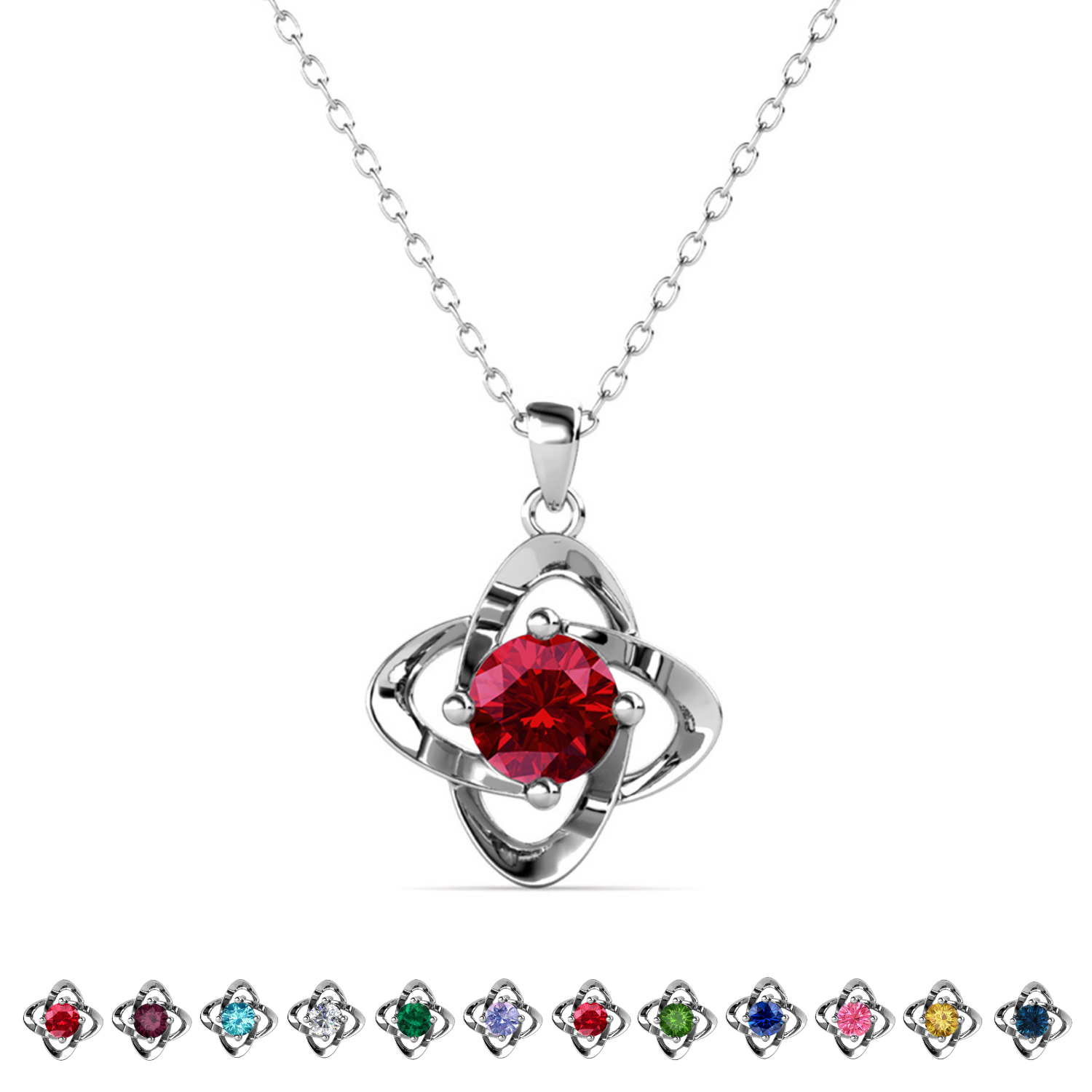 Infinity January Birthstone Garnet Necklace 18k White Gold Plated Silver Birthstone Necklace with Swarovski Crystal