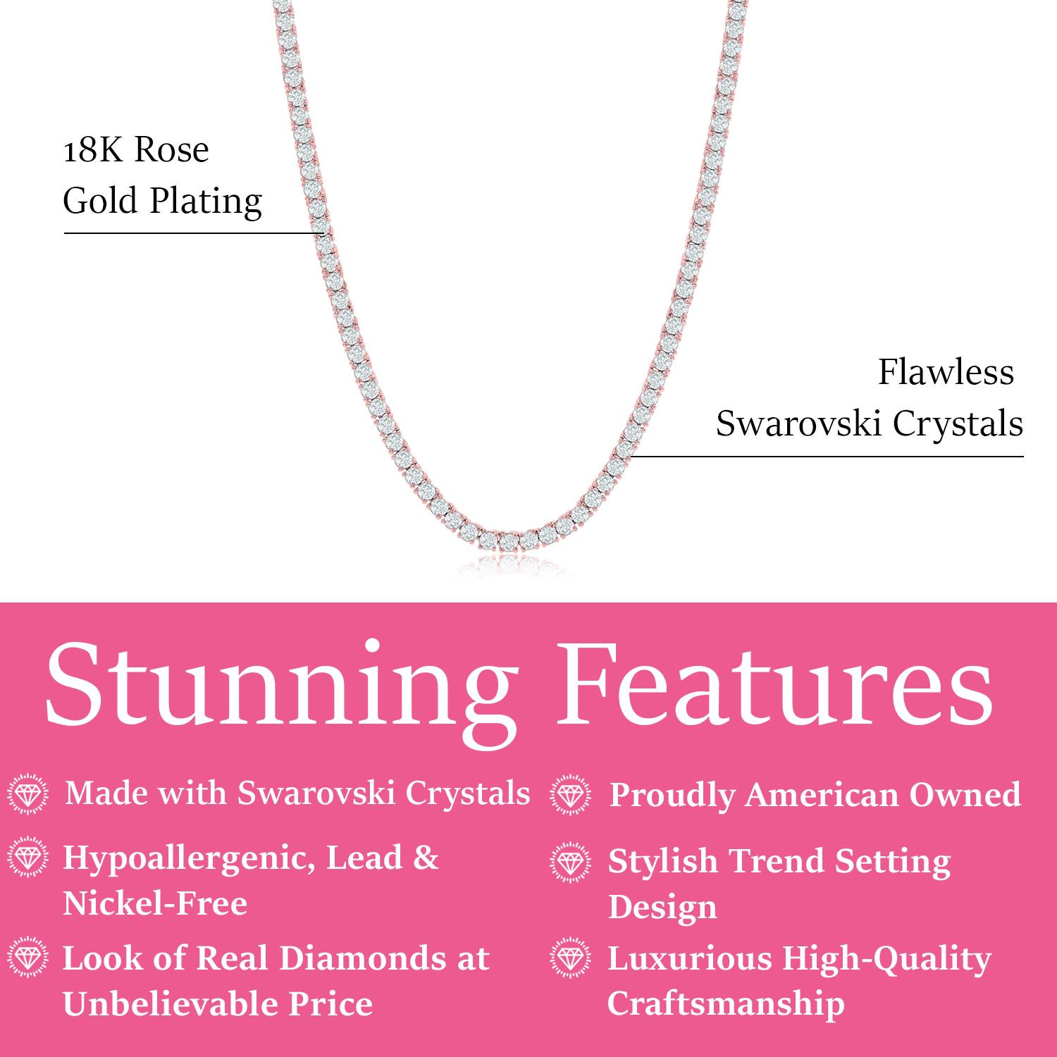 Olivia 18k White Gold Plated Tennis Necklace with Simulated Diamond Crystals