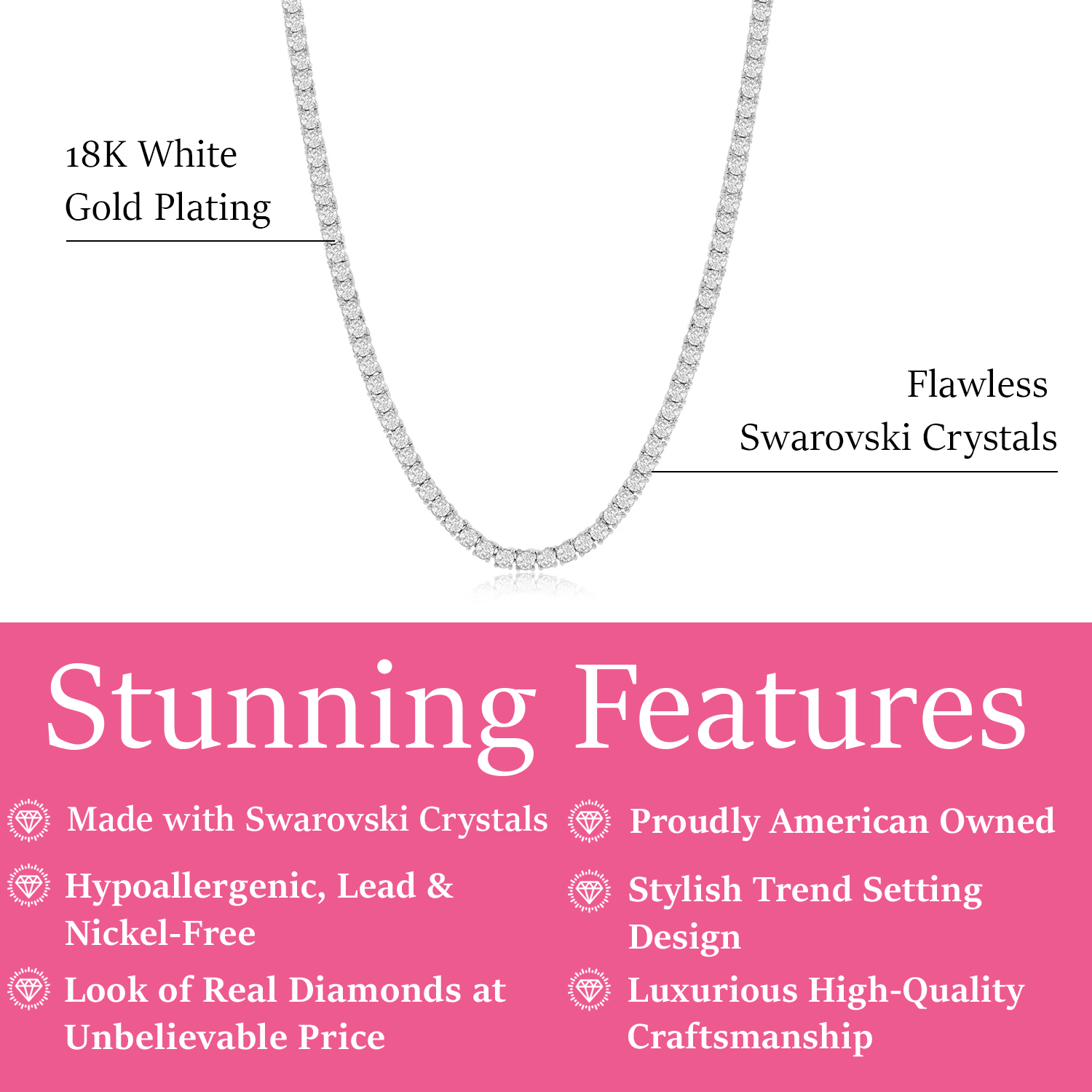 Olivia 18k White Gold Plated Tennis Necklace with Simulated Diamond Crystals