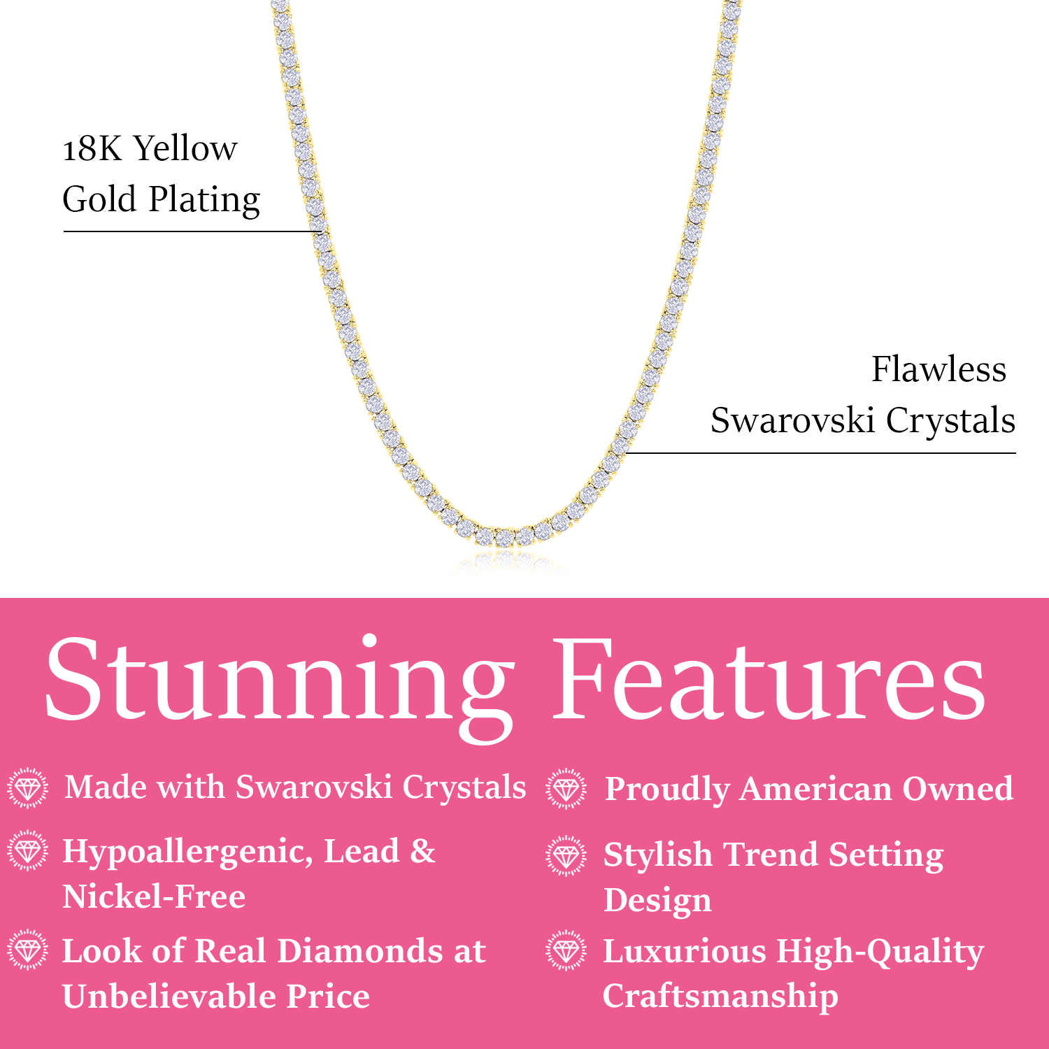 Olivia 18k White Gold Plated Tennis Necklace with Simulated Diamond Crystals