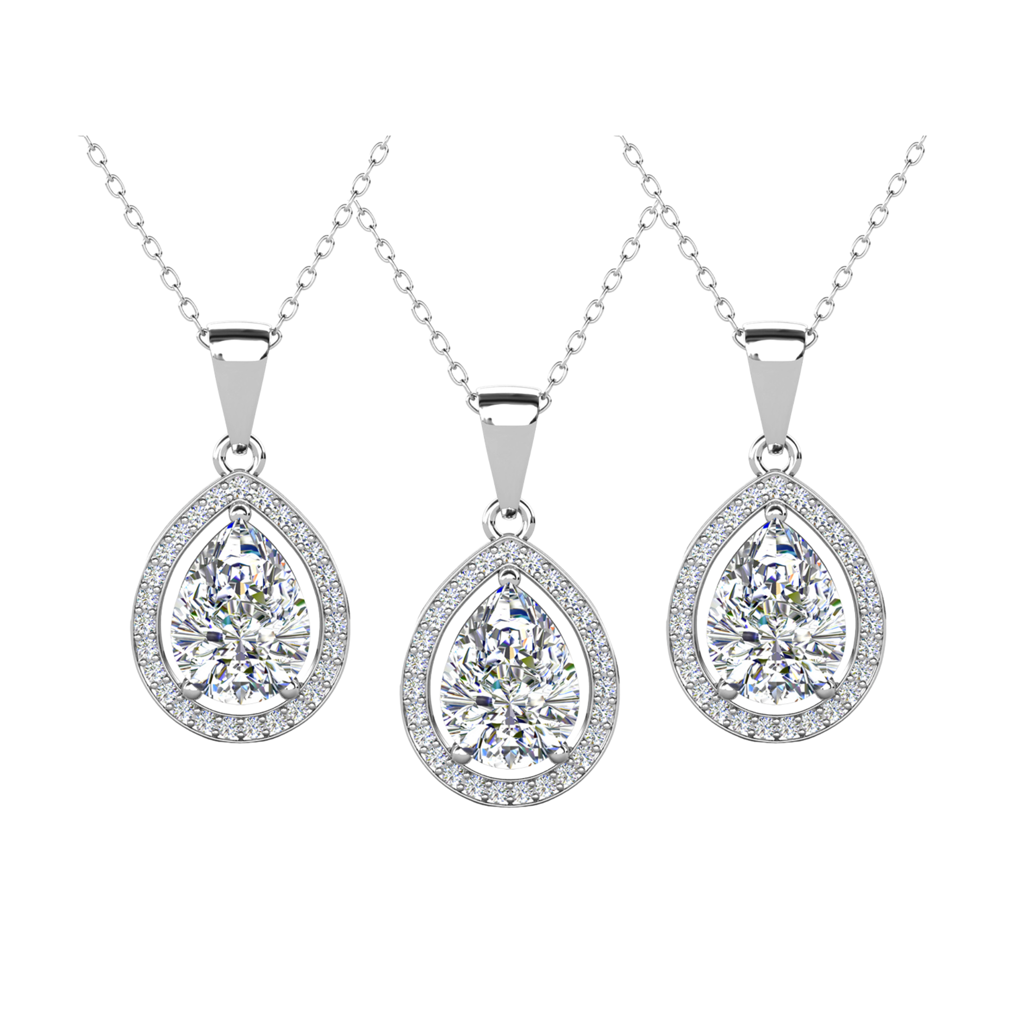 Isabel 18k White Gold Plated Halo Teardrop Necklace with Simulated Diamond Crystal