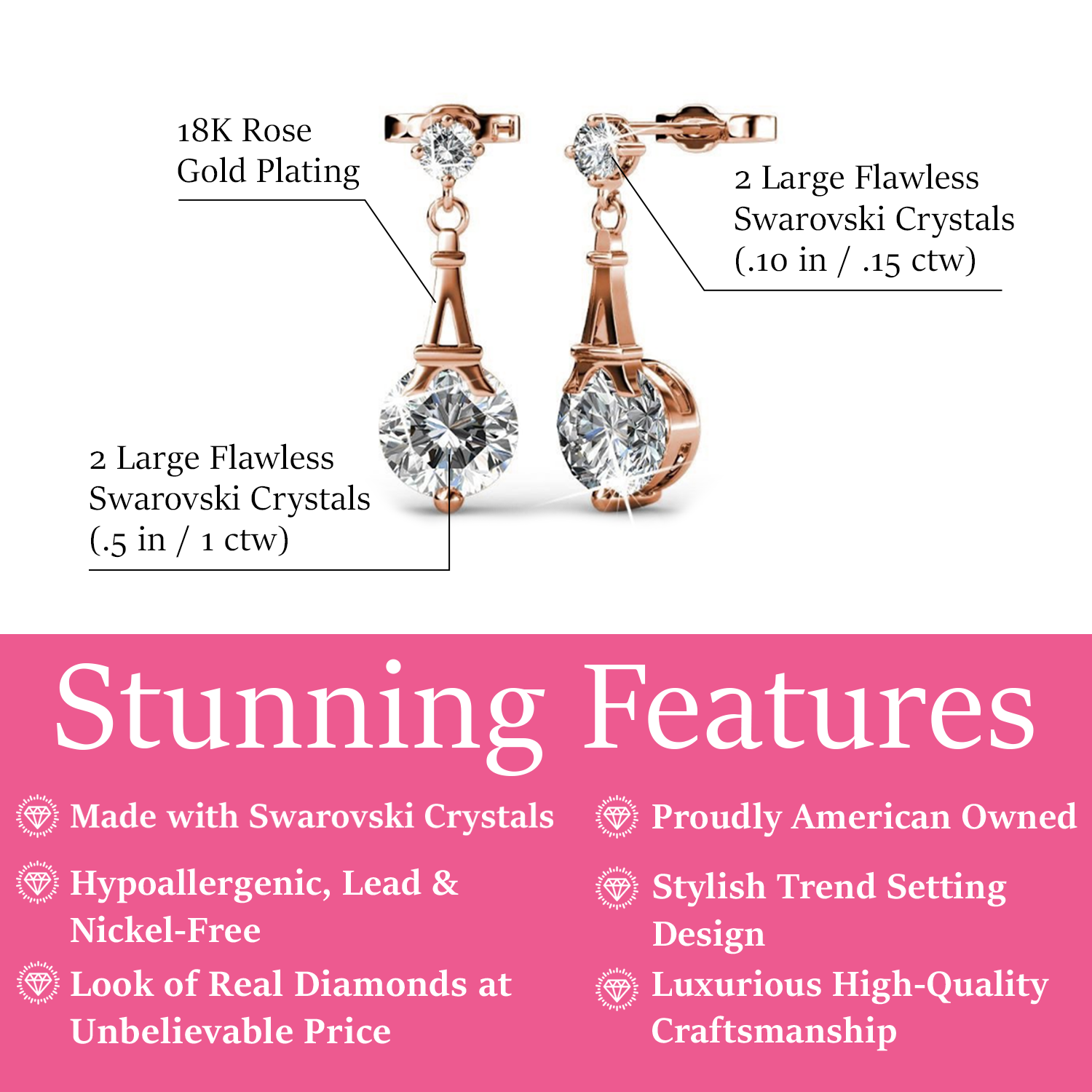 Isla 18k White Gold Plated Dangle Earrings with Round Swarovski Crystals
