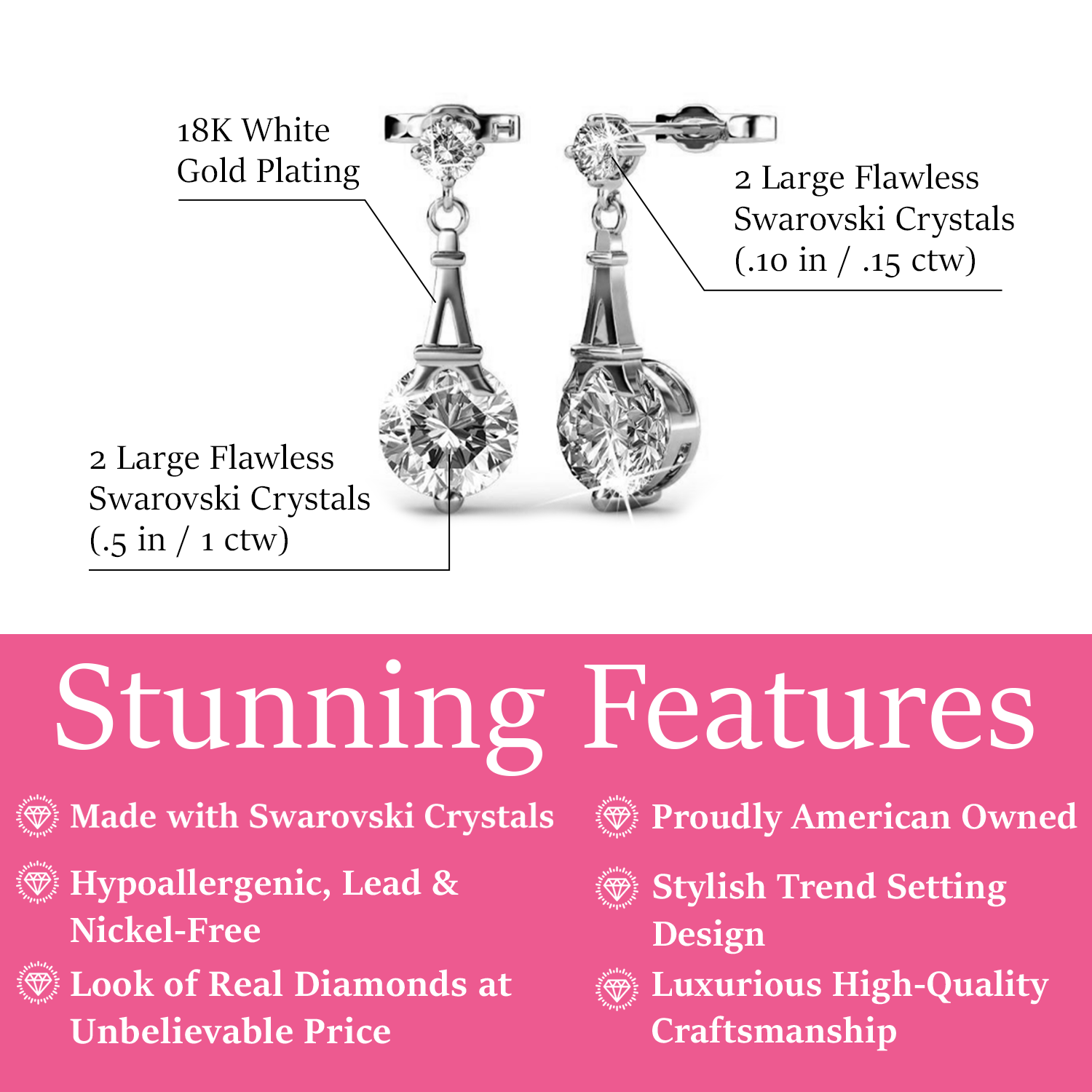 Isla 18k White Gold Plated Dangle Earrings with Round Swarovski Crystals