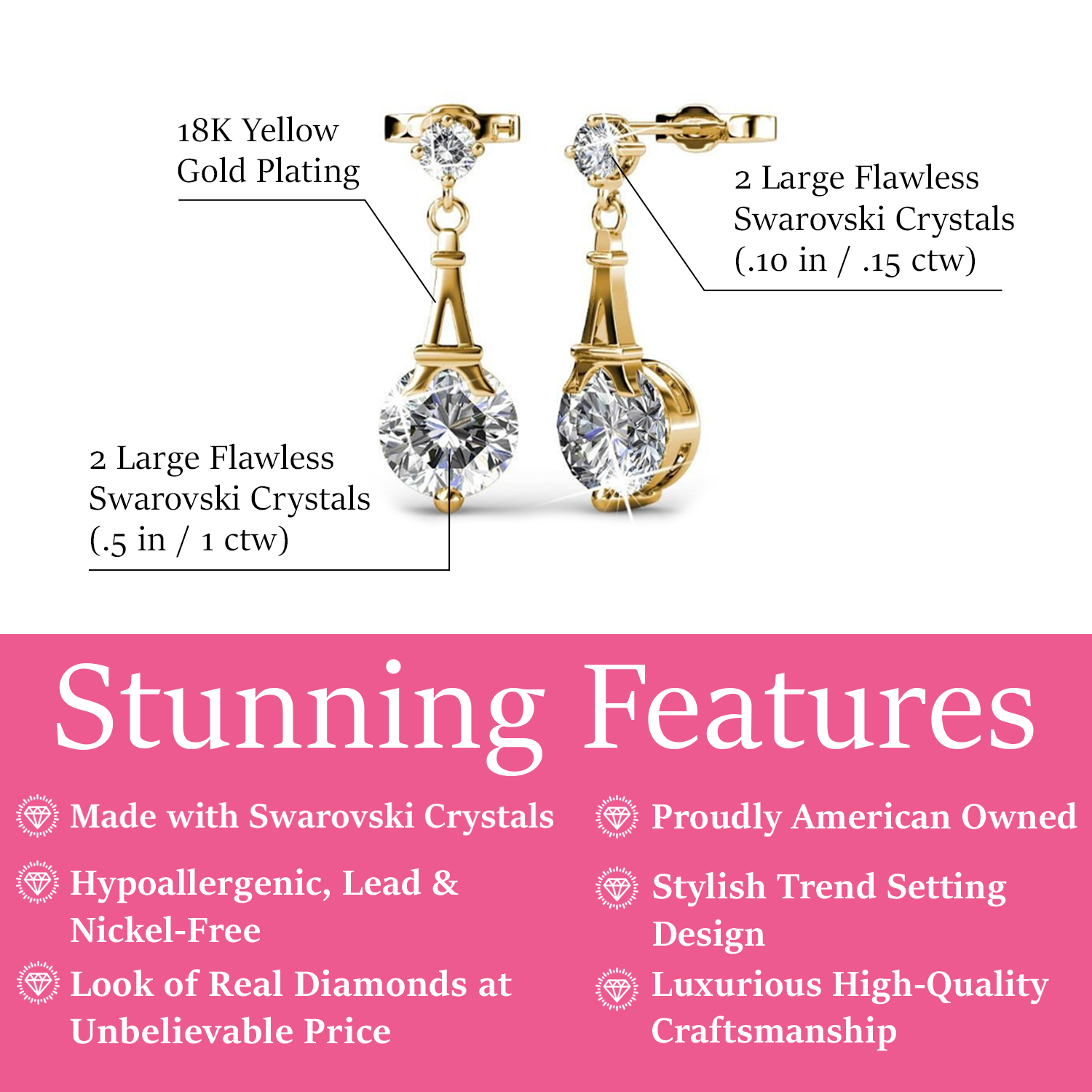 Isla 18k White Gold Plated Dangle Earrings with Round Swarovski Crystals