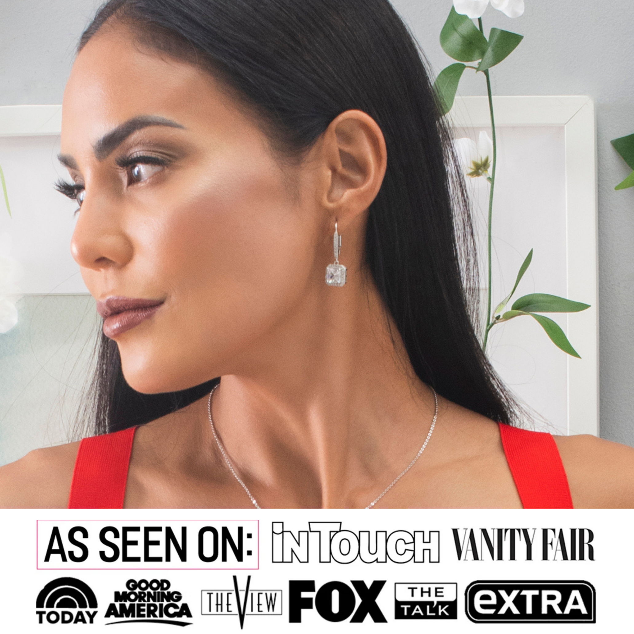 Ivy 18k White Gold Plated Halo Dangle Earrings with Princess Cut Simulated Diamond Crystals