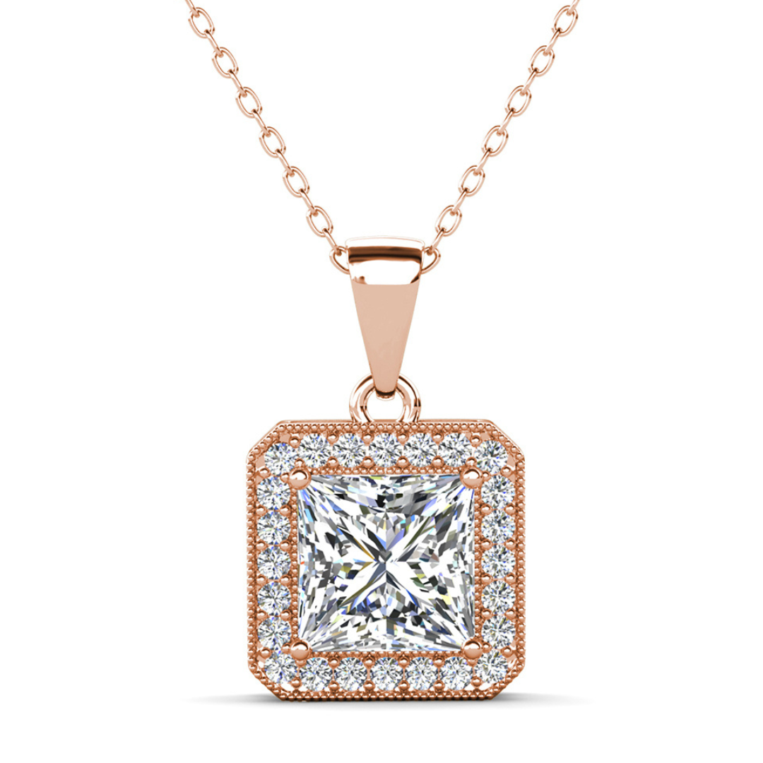 Ivy 18k White Gold Plated Halo Pendant Necklace with Simulated Diamond Crystals
