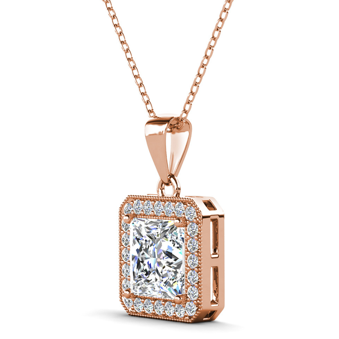 Ivy 18k White Gold Plated Halo Pendant Necklace with Simulated Diamond Crystals