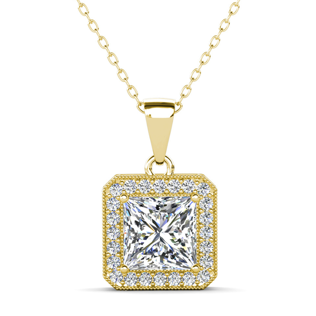 Ivy 18k White Gold Plated Halo Pendant Necklace with Simulated Diamond Crystals