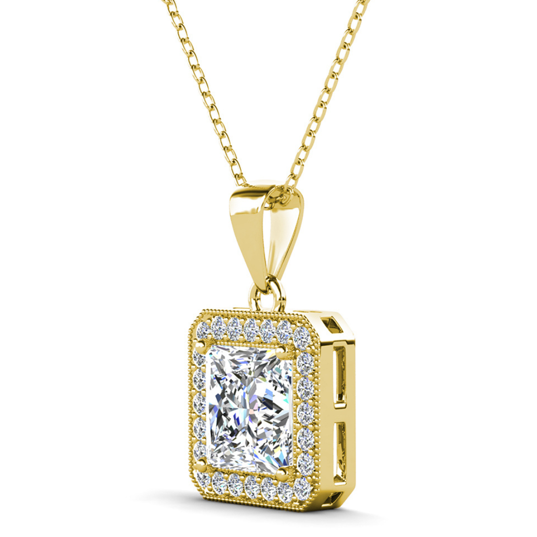 Ivy 18k White Gold Plated Halo Pendant Necklace with Simulated Diamond Crystals