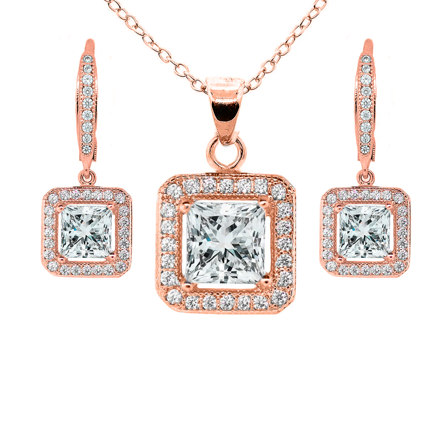 Ivy 18k White Gold Plated Dangle Earring and Necklace Jewelry Set with Simulated Diamond Crystals