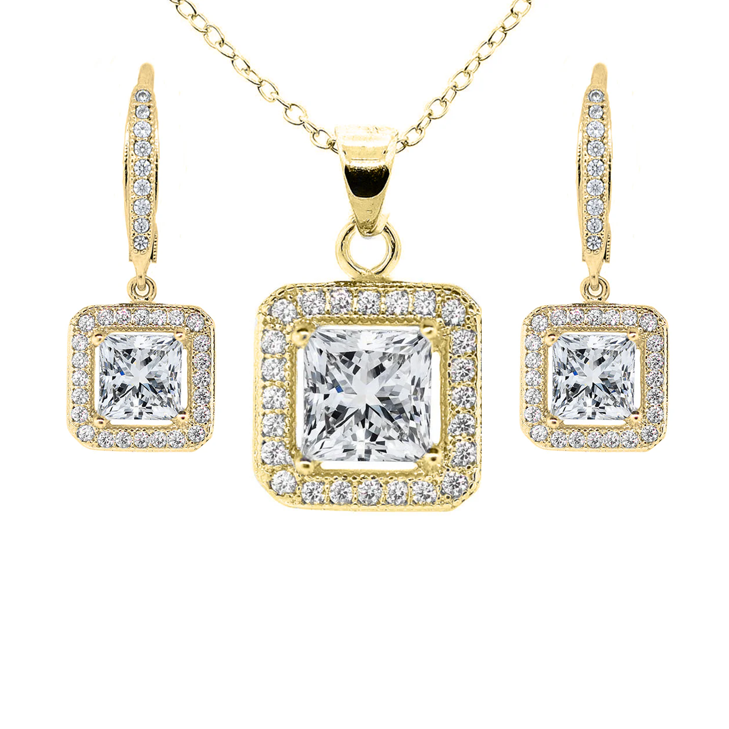 Ivy 18k White Gold Plated Dangle Earring and Necklace Jewelry Set with Simulated Diamond Crystals