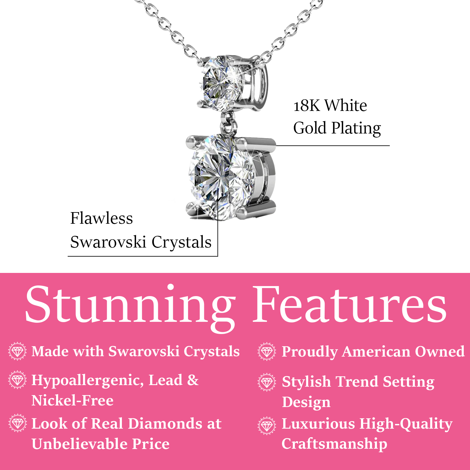 Jasmine 18k White Gold Plated Drop Necklace with Swarovski Crystals