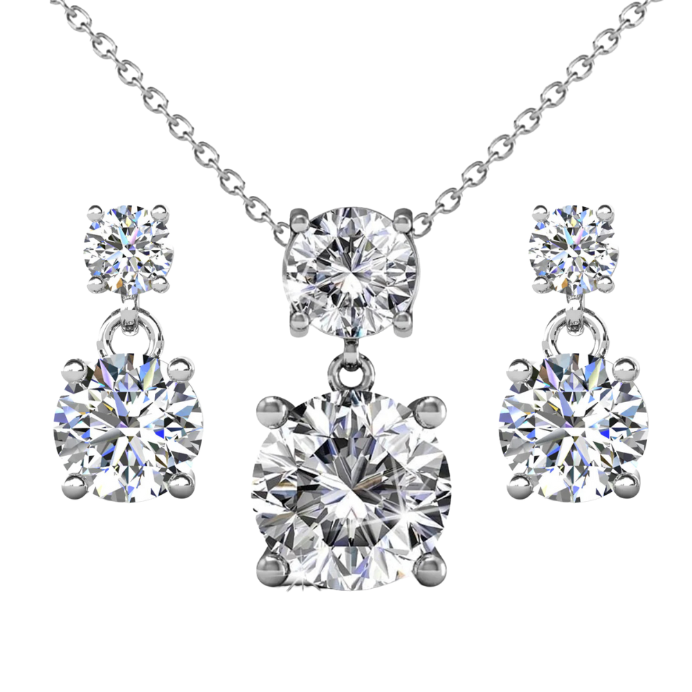 Jasmine 18k White Gold Plated Necklace and Earrings Jewelry Set with Swarovski Crystals