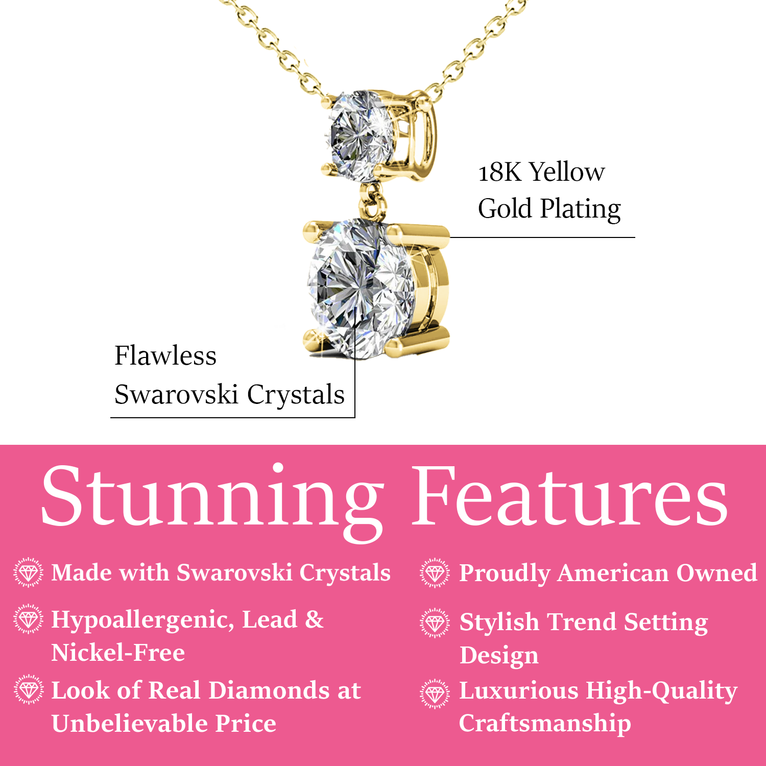 Jasmine 18k White Gold Plated Drop Necklace with Swarovski Crystals