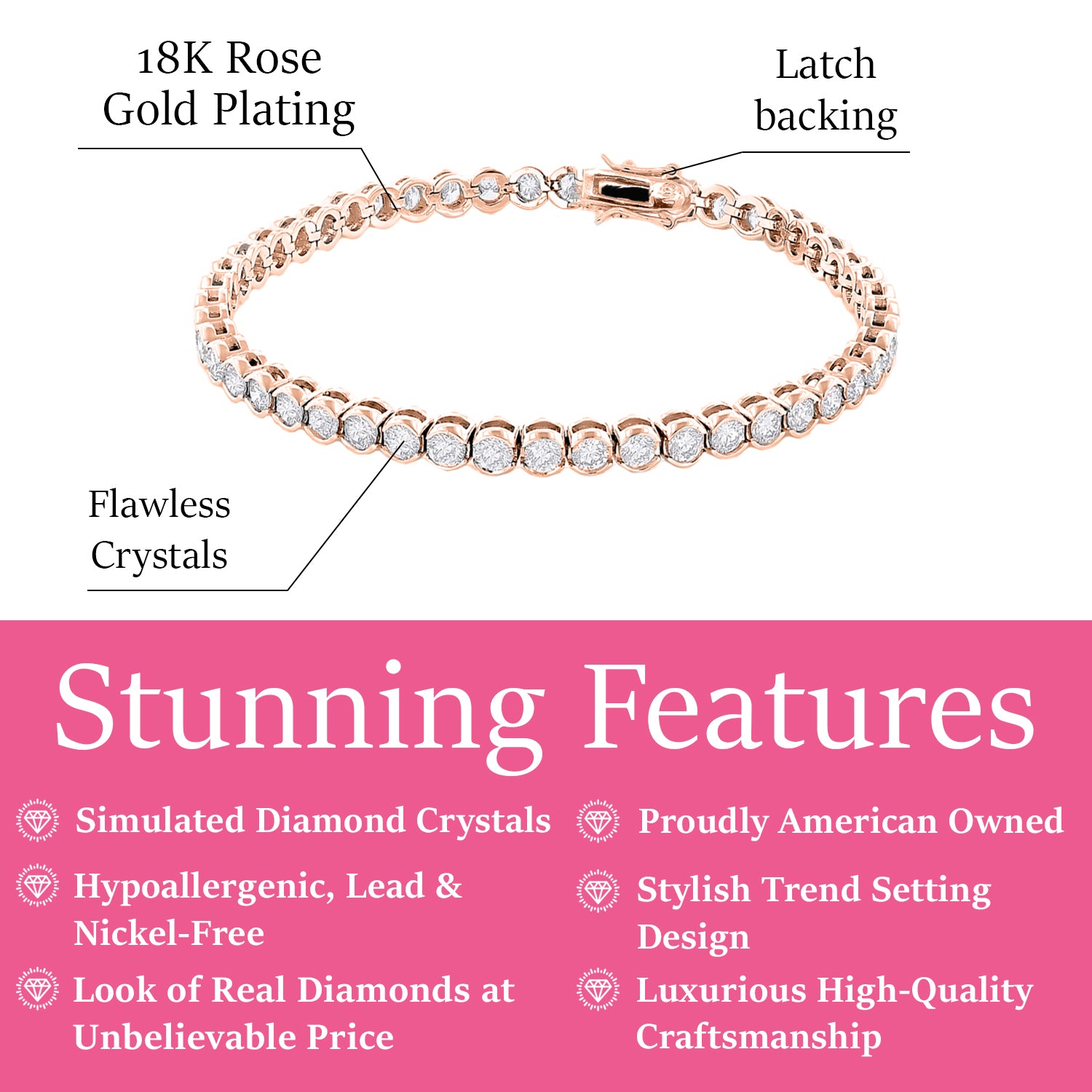 Joelle 18k White Gold Plated Tennis Bracelet with Simulated Diamond Crystals