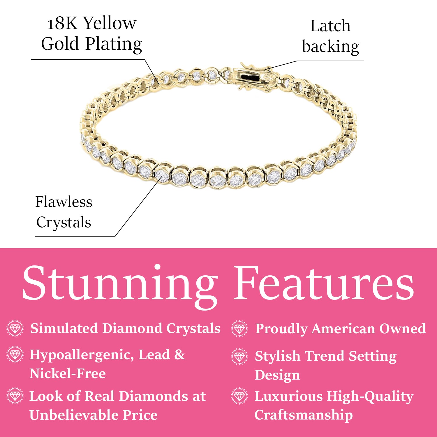 Joelle 18k White Gold Plated Tennis Bracelet with Simulated Diamond Crystals