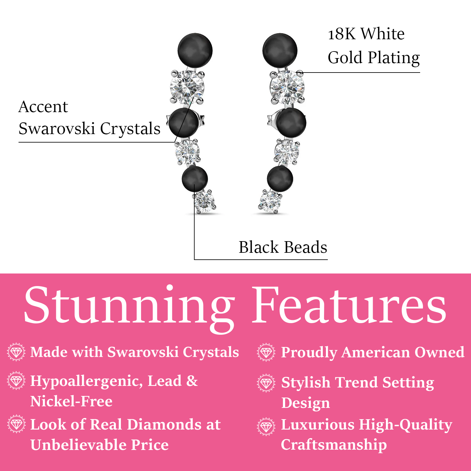 Juniper 18k White Gold Wrap Earrings White Beads with Swarovski Crystals — Final Sale