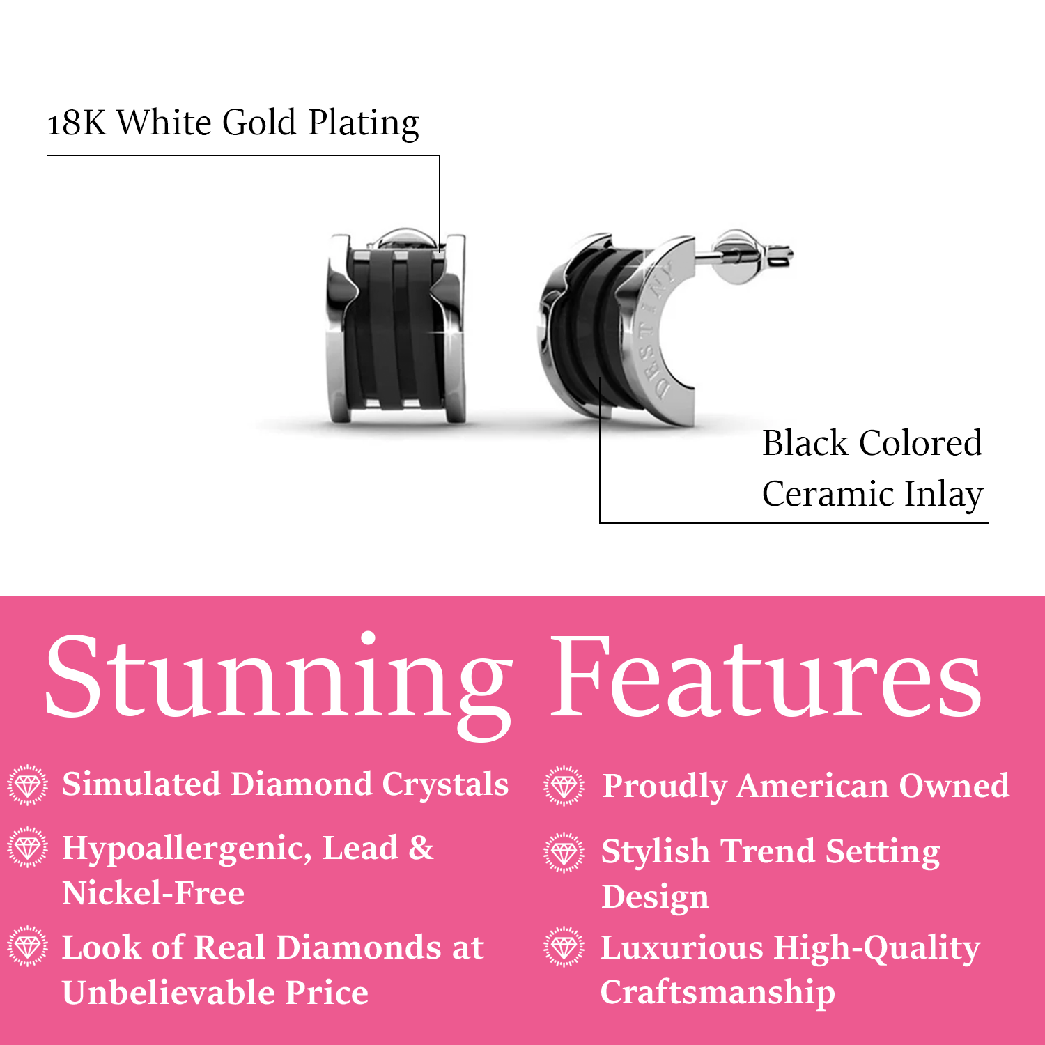 Kali 18K White Gold Half Hoop Earrings With Ceramic Inlay — Final Sale