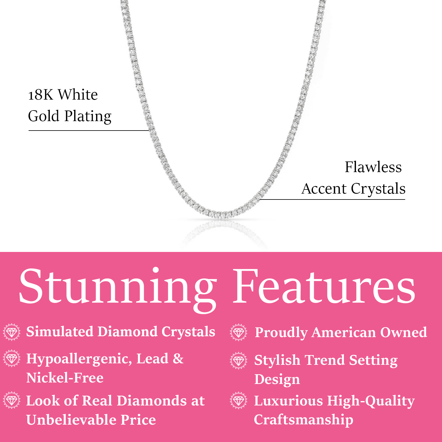 Kaylee 18k White Gold Plated Necklace with Simulated Diamond Crystals