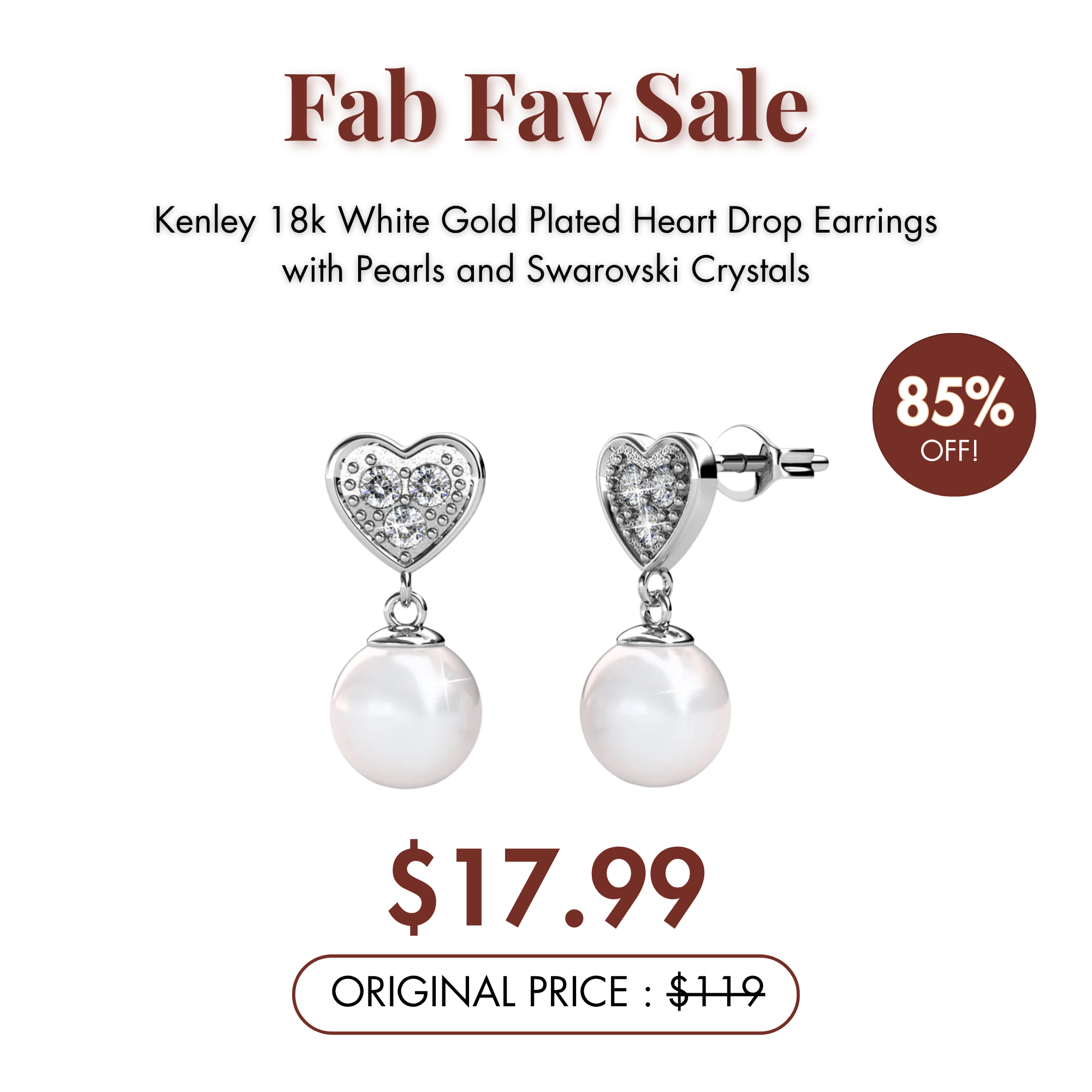 Kenley 18k White Gold Plated Heart Drop Earrings with Pearls and Swarovski Crystals — Fab Fav Sale