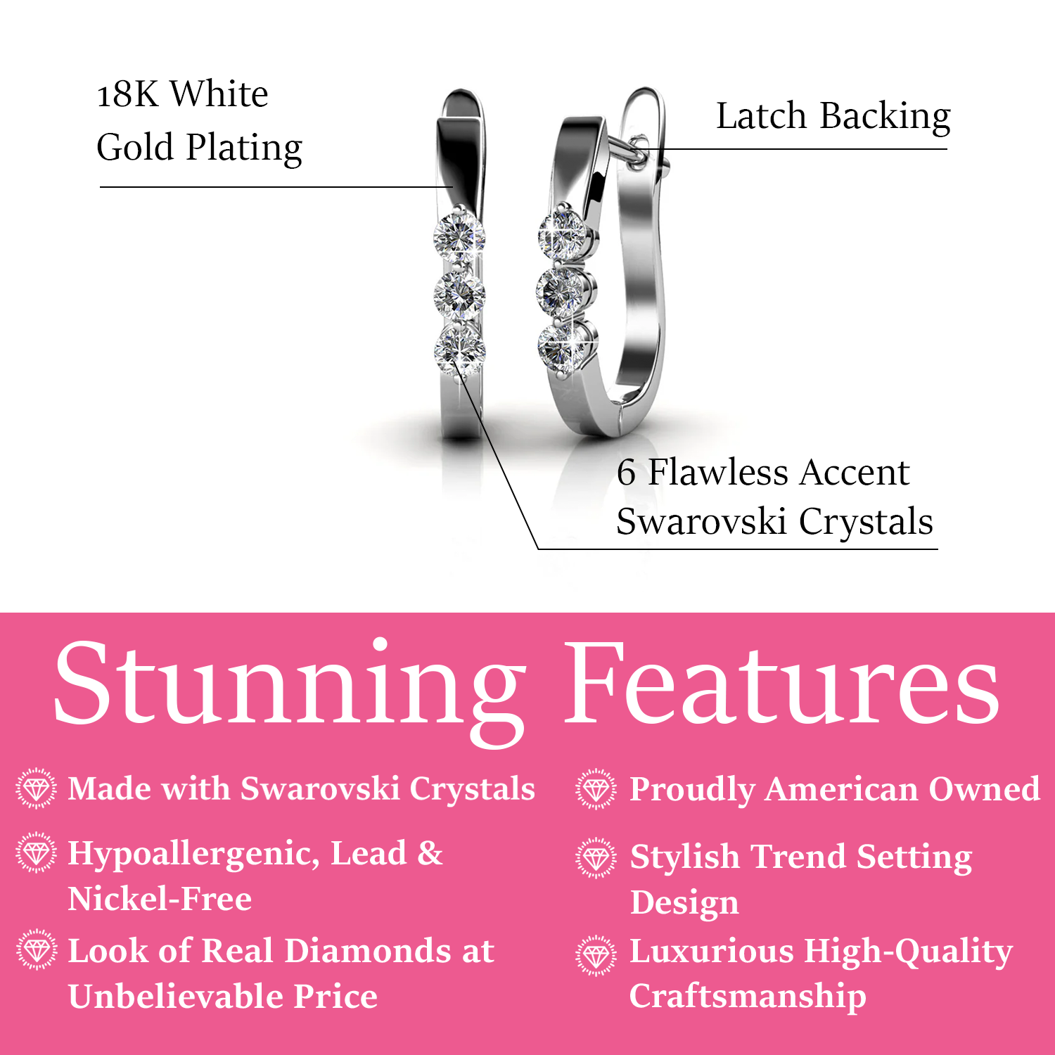 Lana 18K White Gold 3 Stone Hoop Earrings with Swarovski Crystals — Final Sale