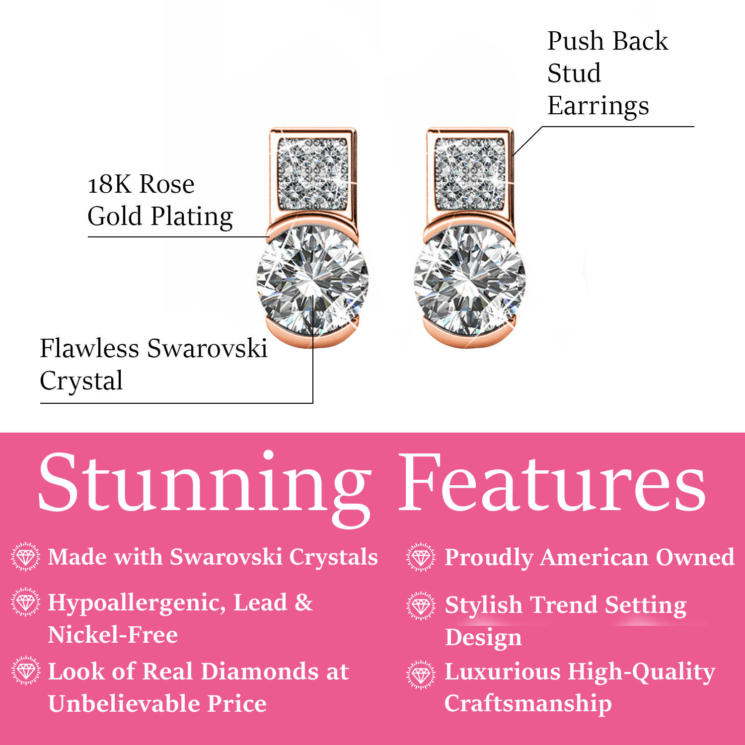 Laya 18k White Gold Plated Stud Earrings with Swarovski Crystals — Final Sale