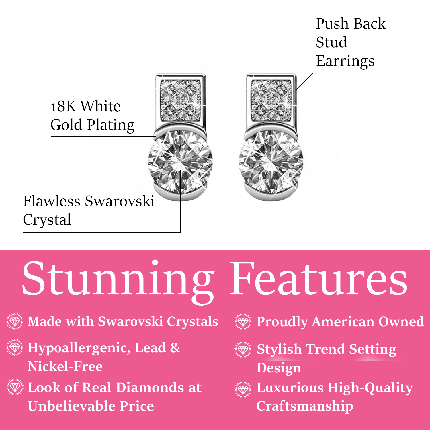 Laya 18k White Gold Plated Stud Earrings with Swarovski Crystals — Final Sale