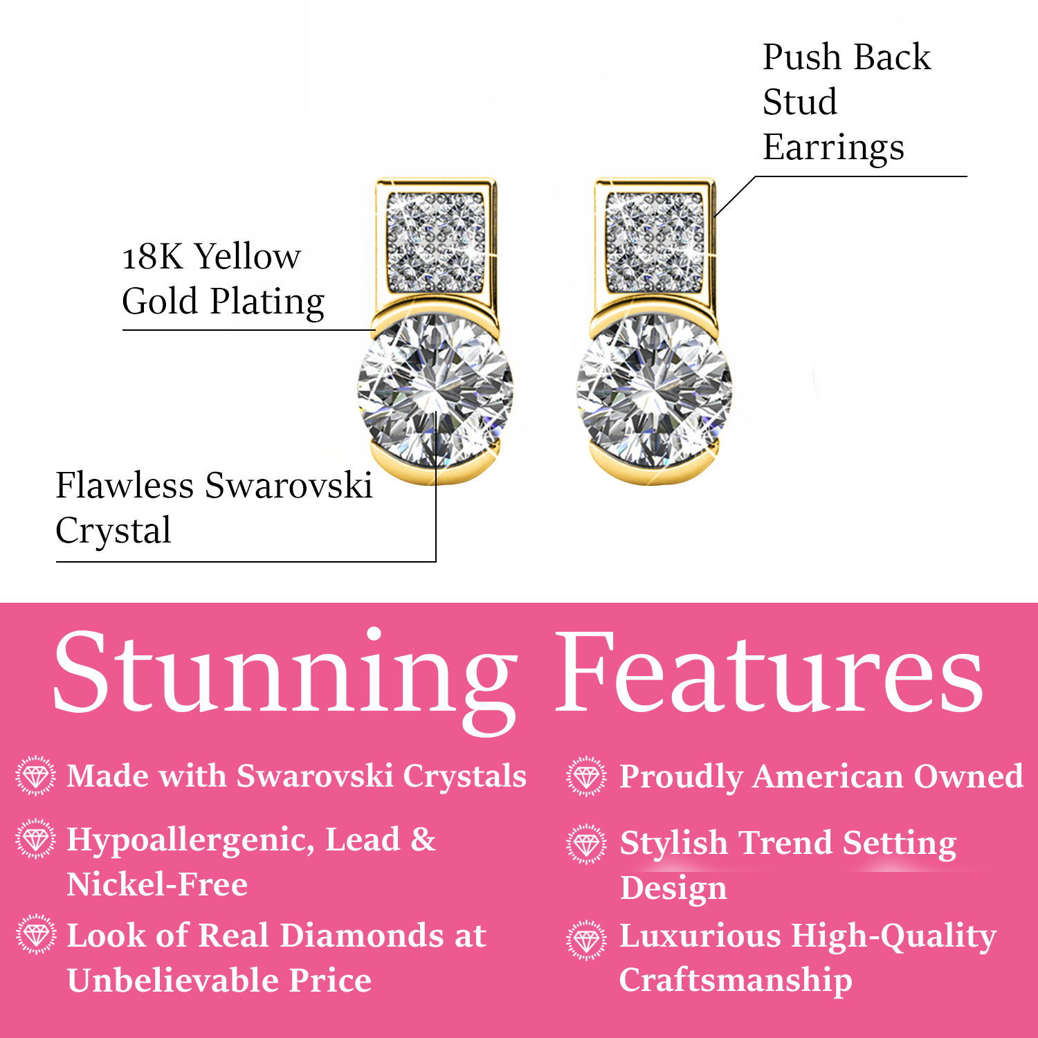 Laya 18k White Gold Plated Stud Earrings with Swarovski Crystals — Final Sale