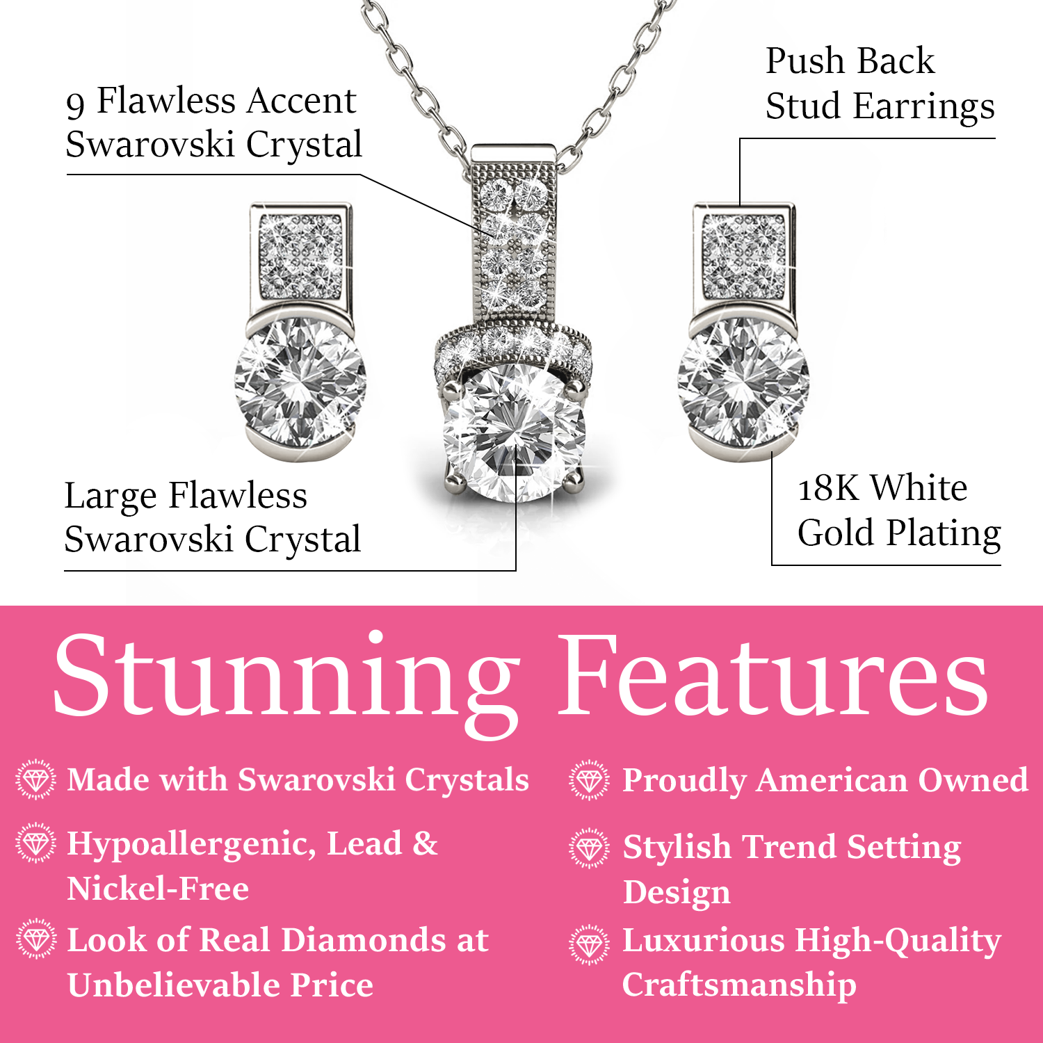 Laya 18k White Gold Pendant Necklace and Earrings Jewelry Set with Swarovski Crystals — Final Sale