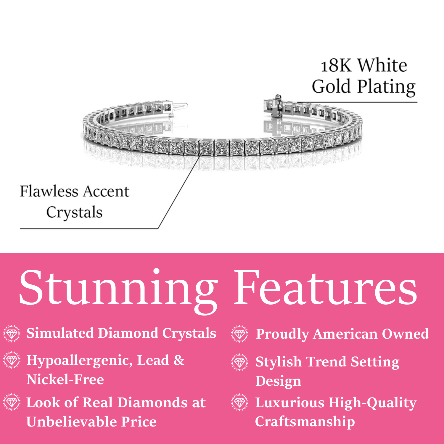 Leila 18k White Gold Plated  Tennis Bracelet with Simulated Diamond Crystals