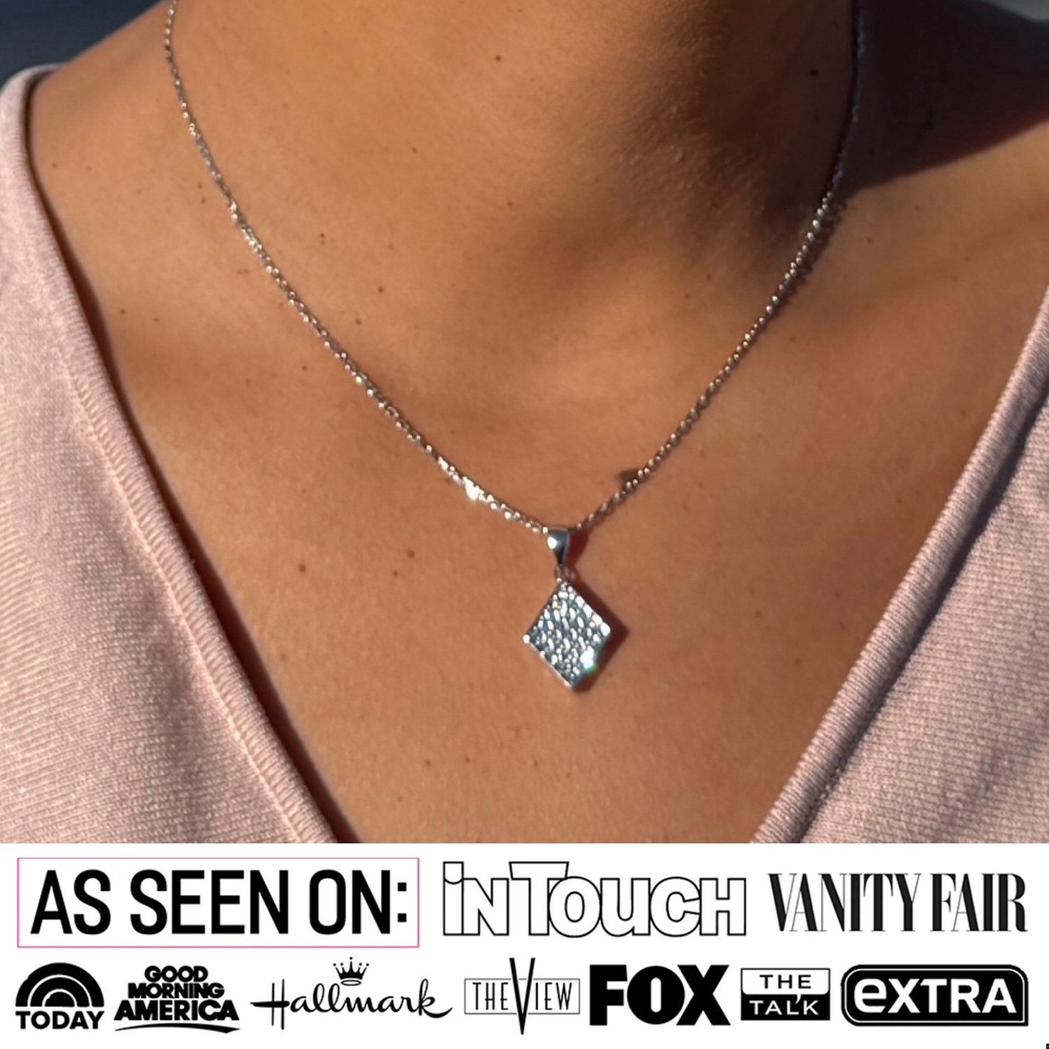 Lennon 18k White Gold Diamond Shaped Pendant Necklace with Swarovski Crystals