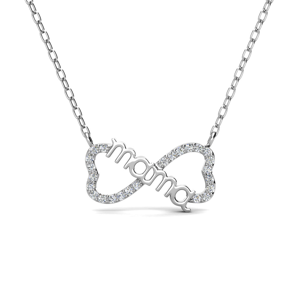 Lisa 18k White Gold Plated Infinity Mom Heart Necklace with Swarovski Crystals